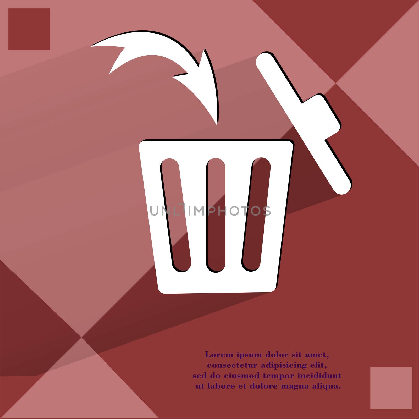 Trash bin. Flat modern web button  on a flat geometric abstract background  . 