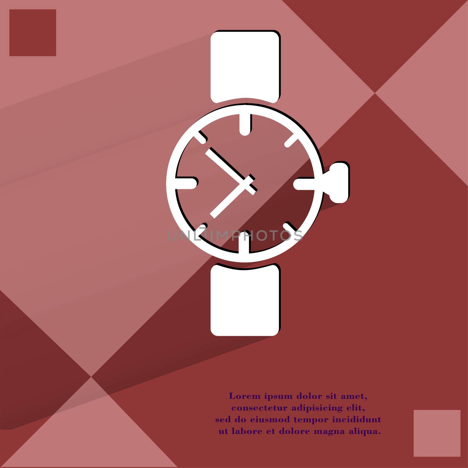 Watch,clock. Flat modern web button  on a flat geometric abstract background . 