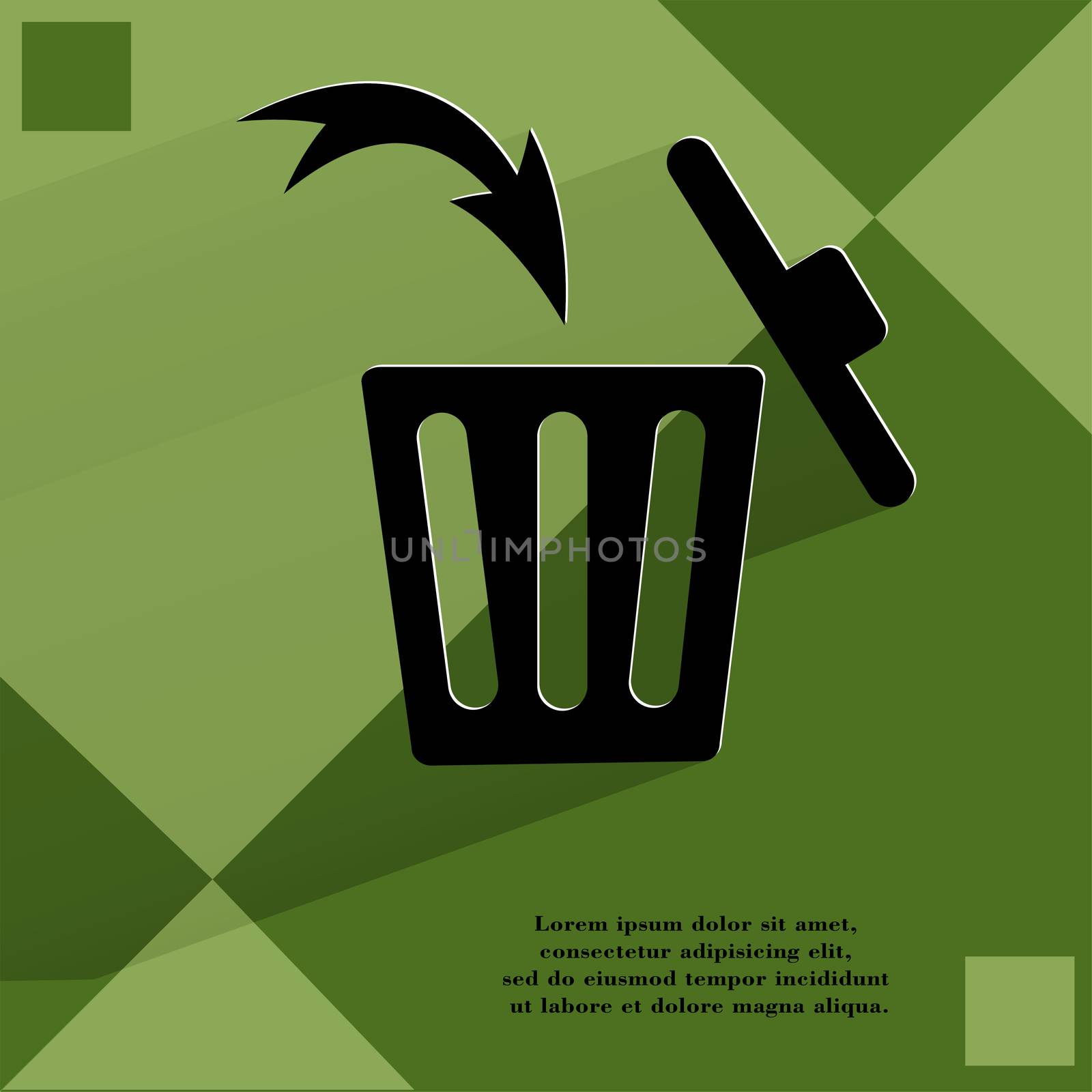 Trash bin. Flat modern web button  on a flat geometric abstract background  by serhii_lohvyniuk