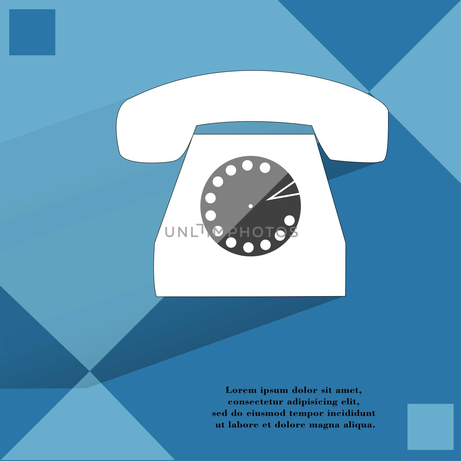 Retro telephone. Flat modern web button on a flat geometric abstract background . 