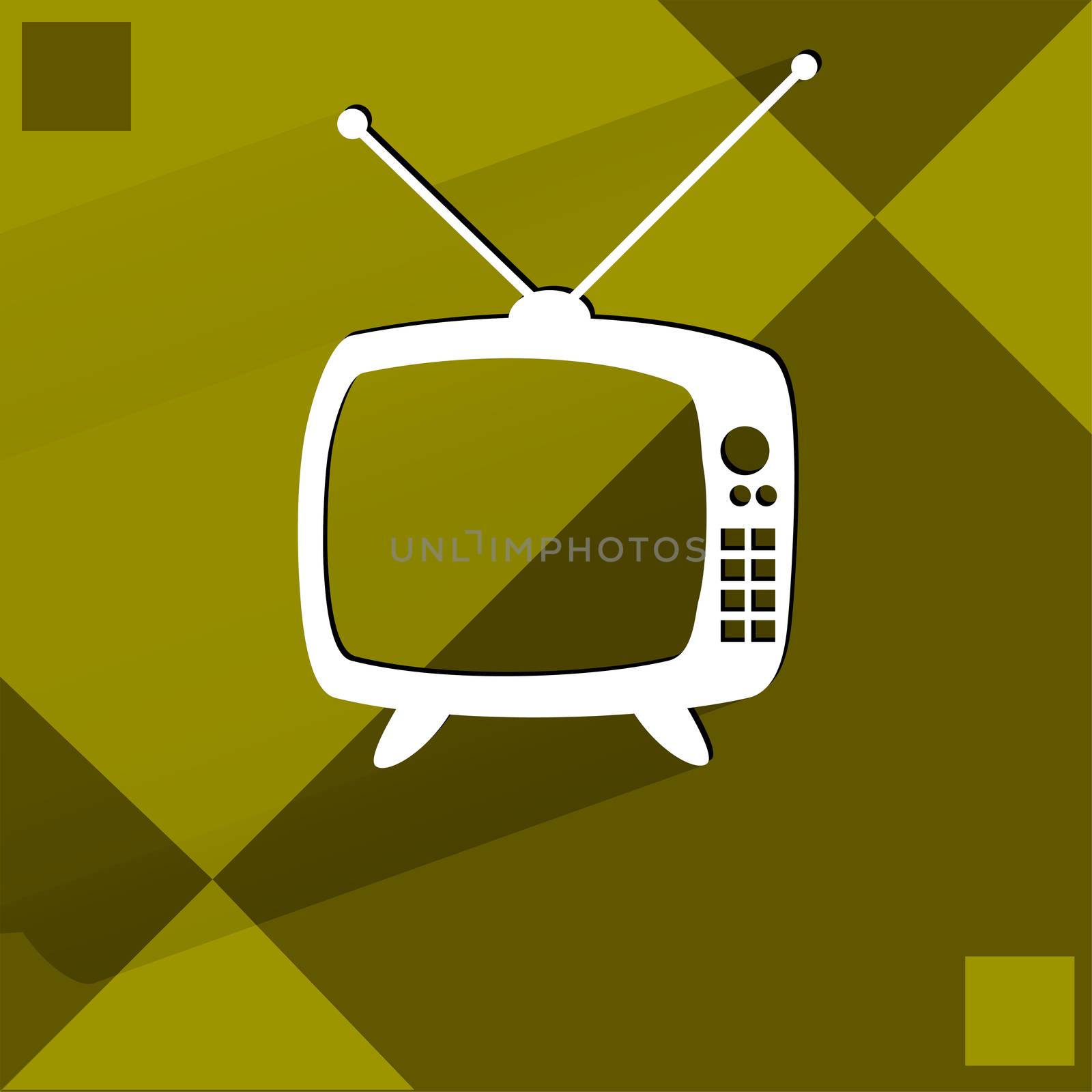 Retro tv. Flat modern web button   on a flat geometric abstract background  . 