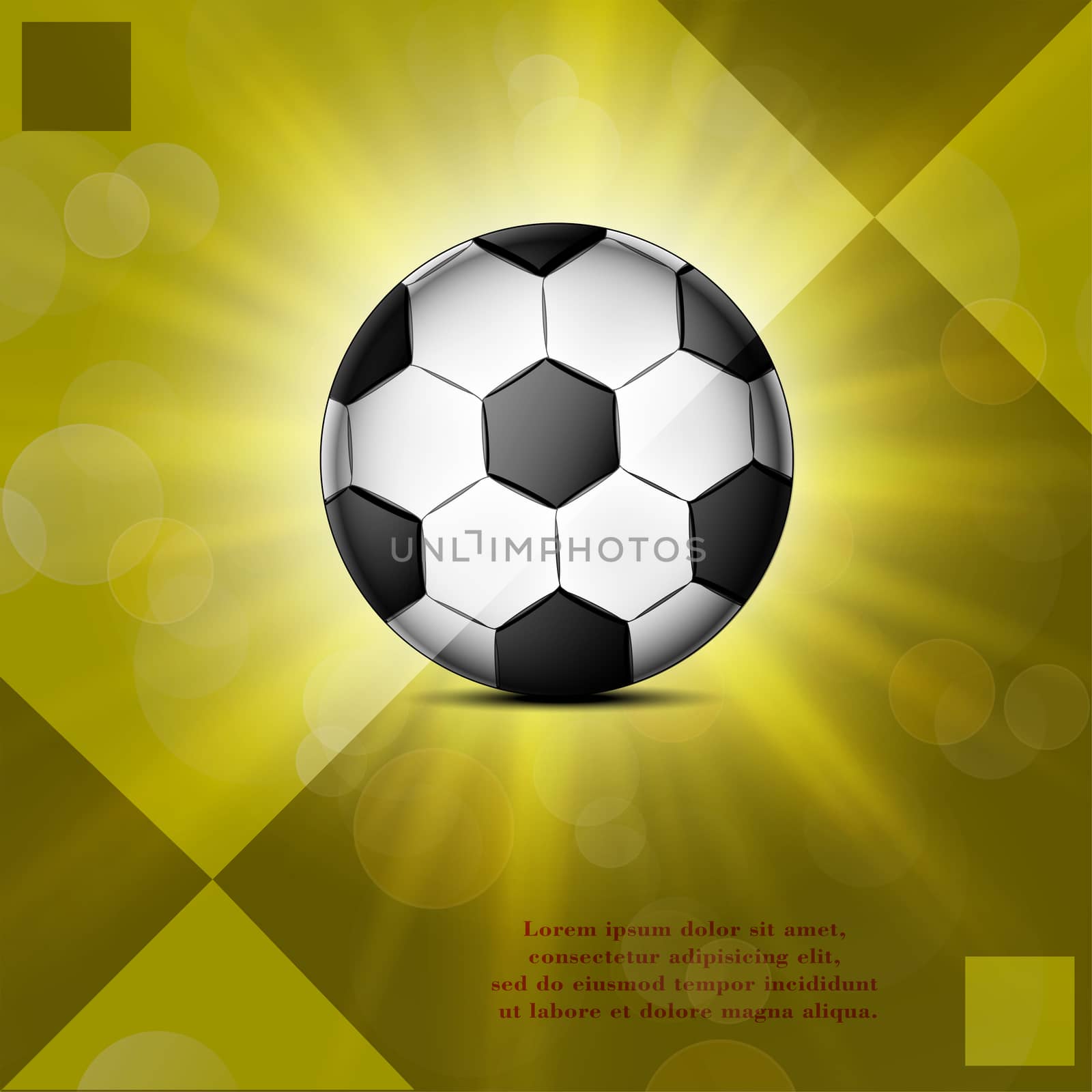 Soccer ball icon on a flat geometric abstract background   illustration. 