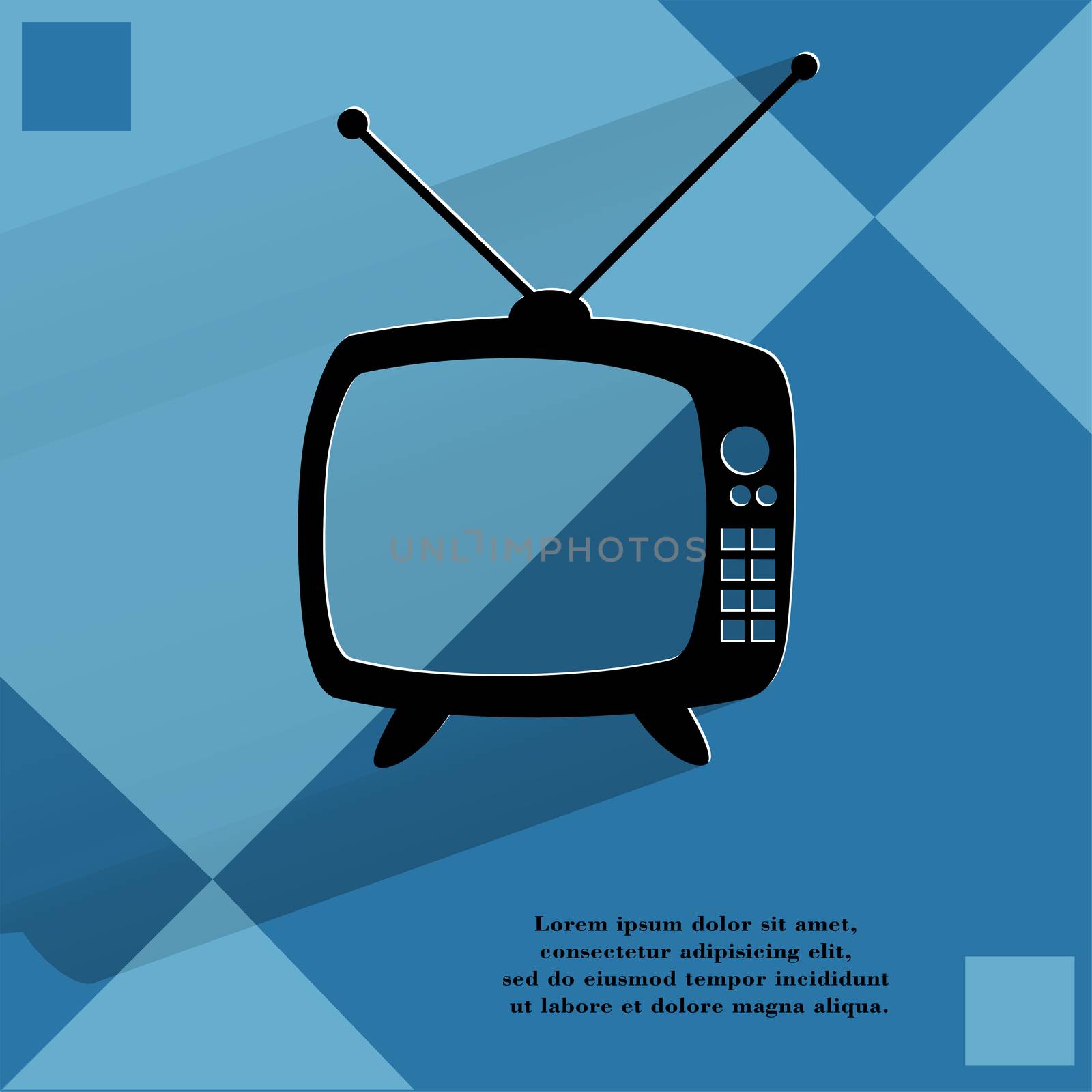 Retro tv. Flat modern web button   on a flat geometric abstract background  . 