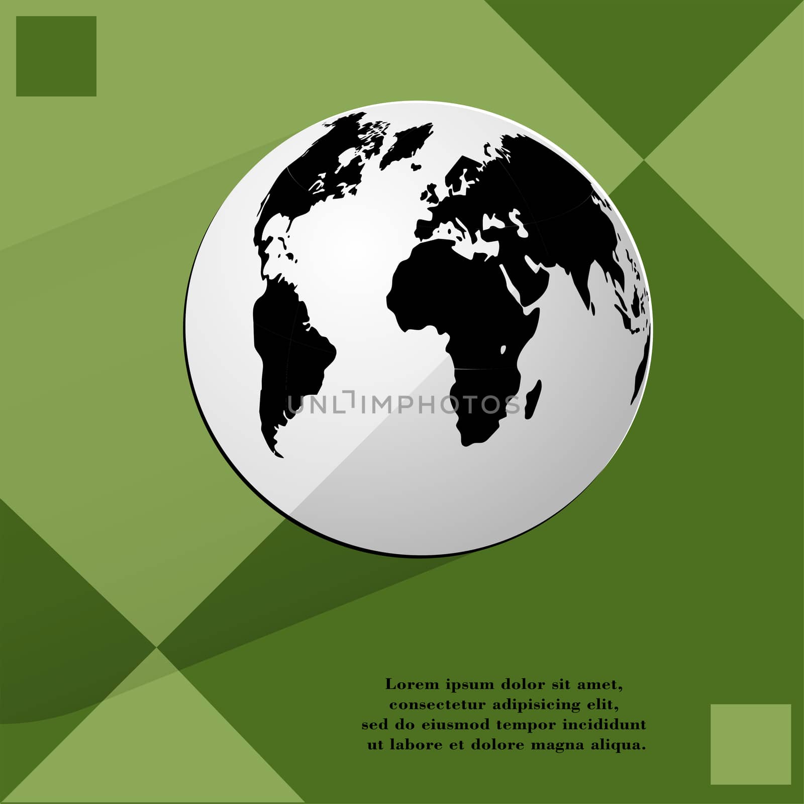 World map web icon on a flat geometric abstract background.  illustration. 