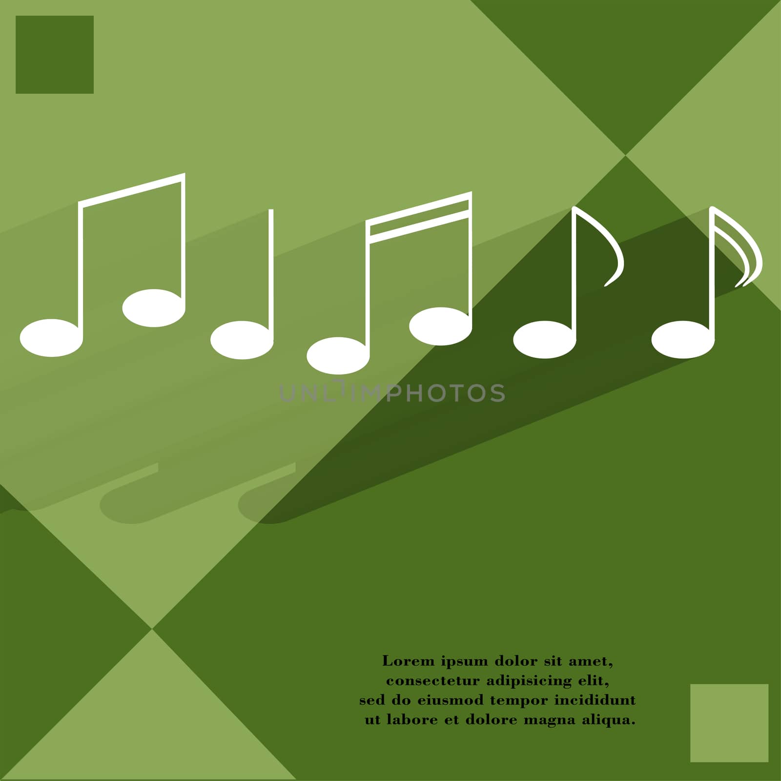 Music elements notes web icon on a flat geometric abstract background   illustration. 