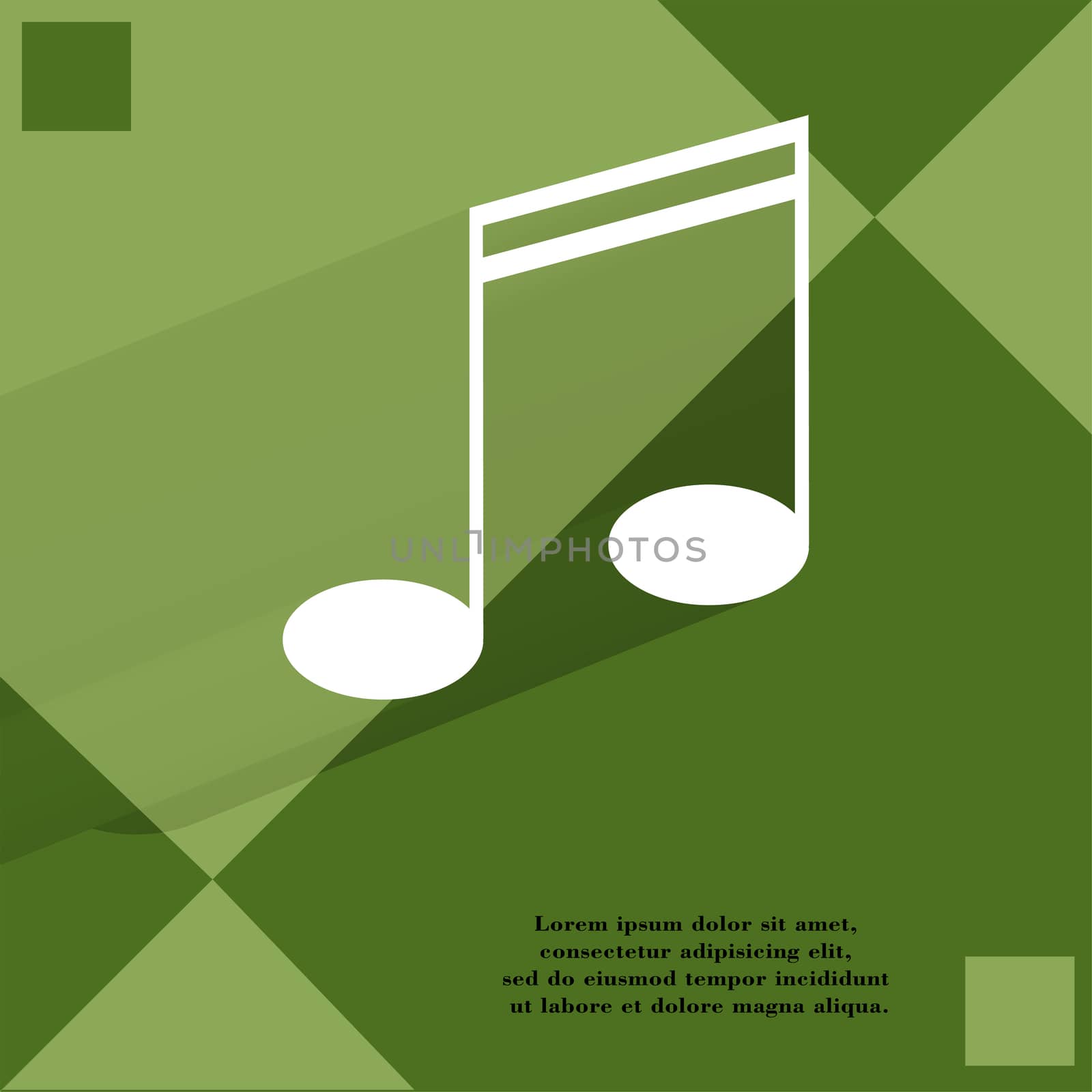 Music elements notes web icon on a flat geometric abstract background   illustration. 