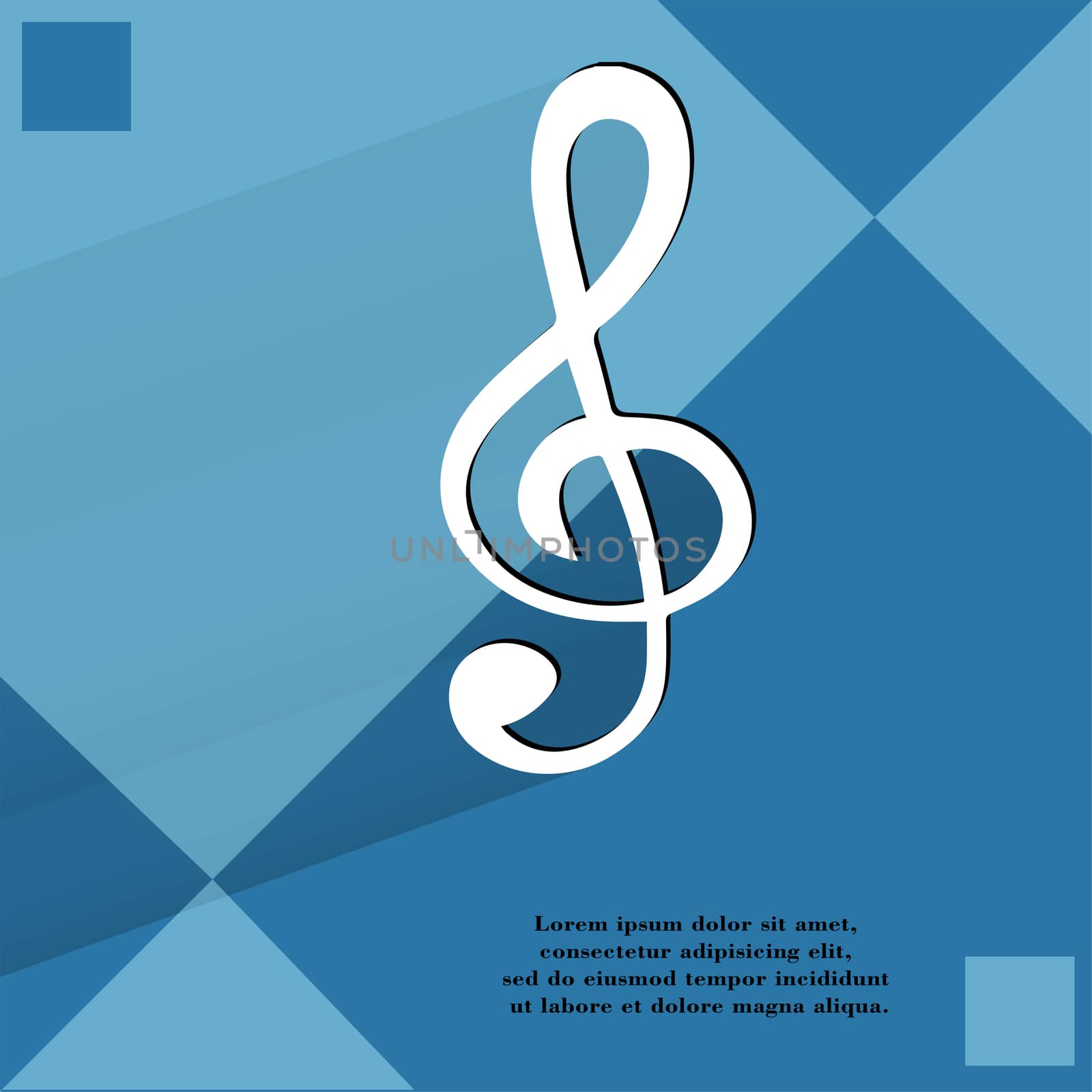 Music elements notes web icon  on a flat geometric abstract background  