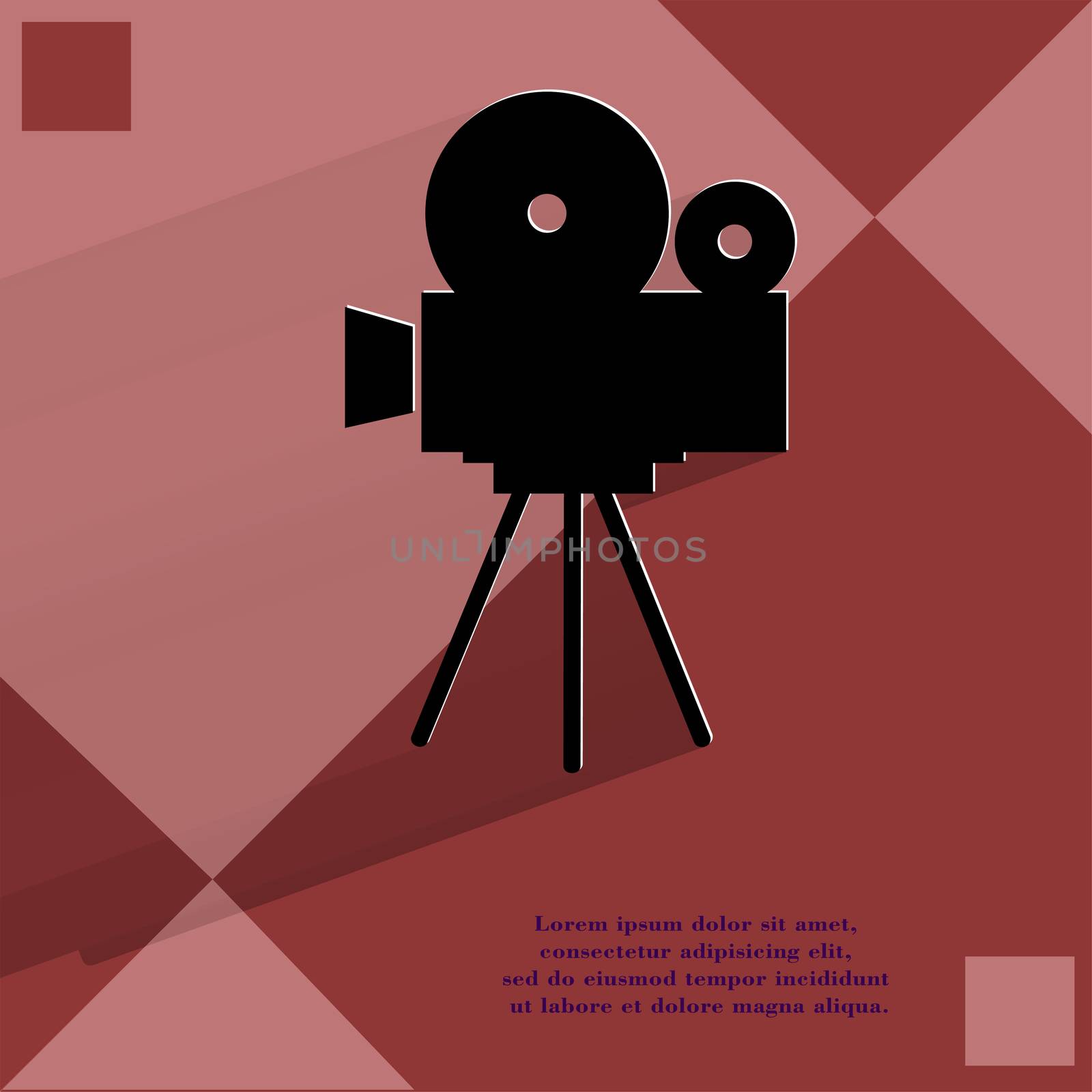 Videocamera. Flat modern web button   on a flat geometric abstract background  by serhii_lohvyniuk