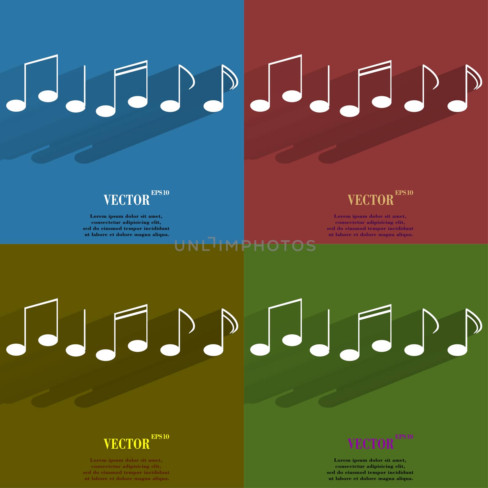 Color set Music elements notes web icon, flat design.  illustration. 