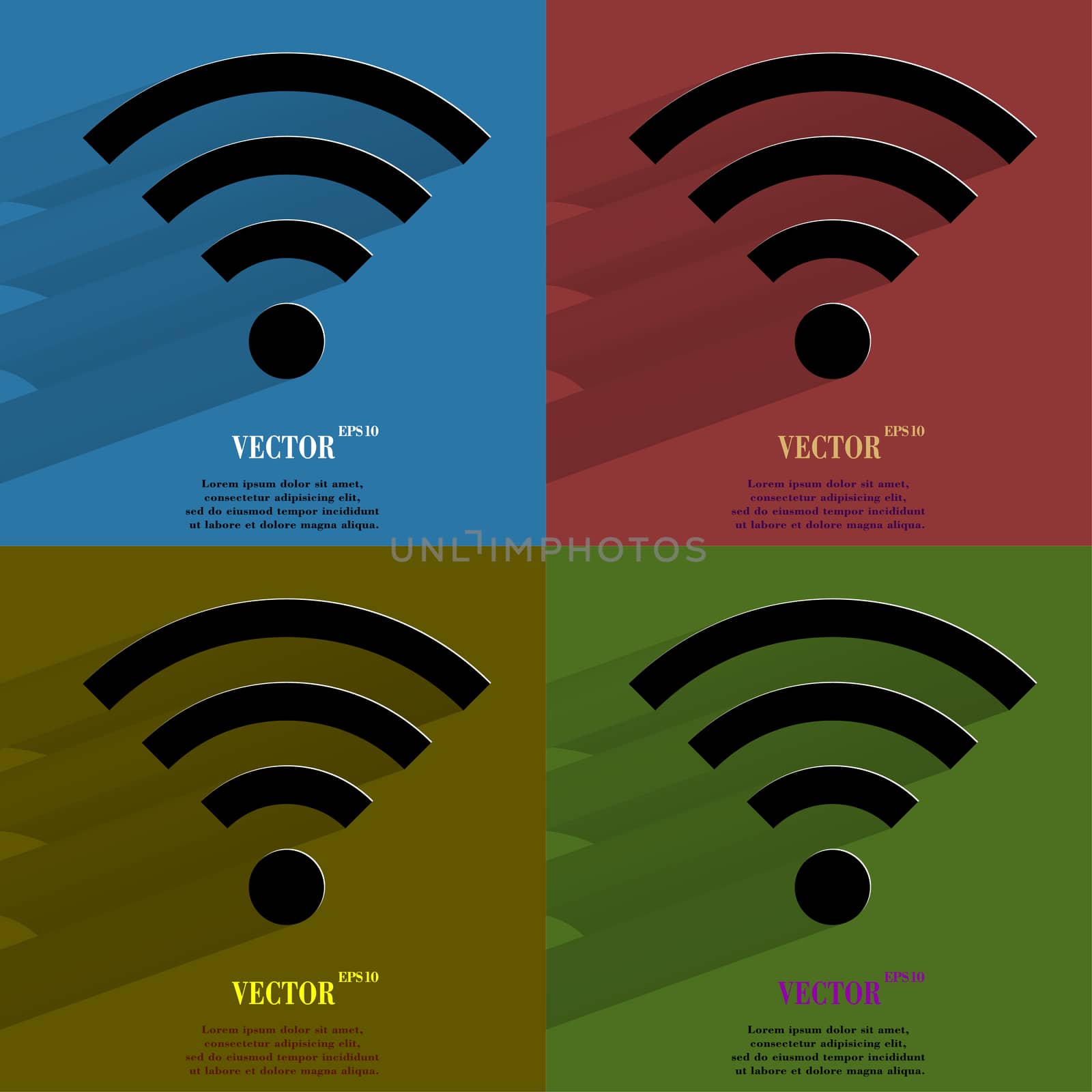 Color set WI-FI. Flat modern web button with long shadow and space for your text by serhii_lohvyniuk