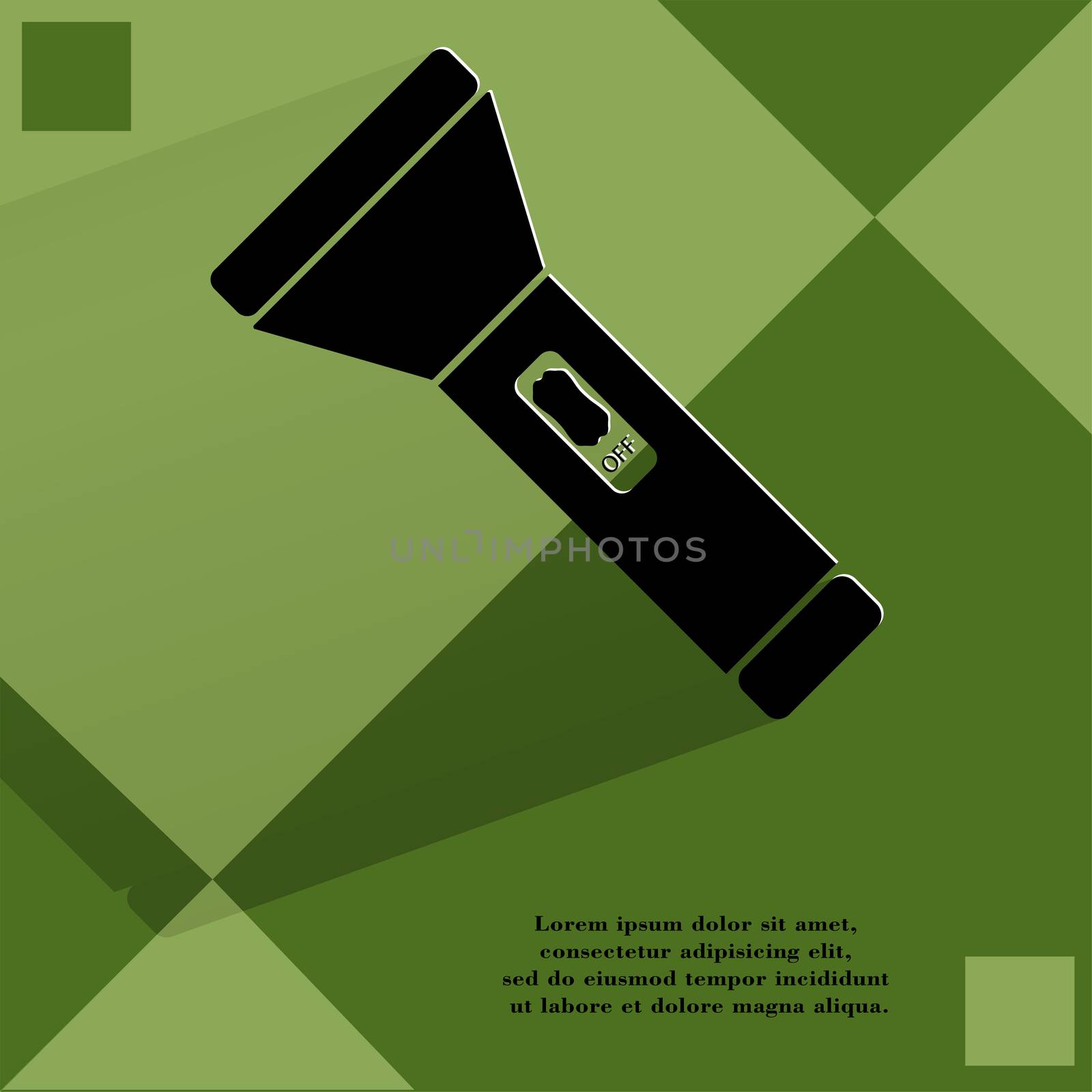 Flashlight . Flat modern web button  on a flat geometric abstract background . . 