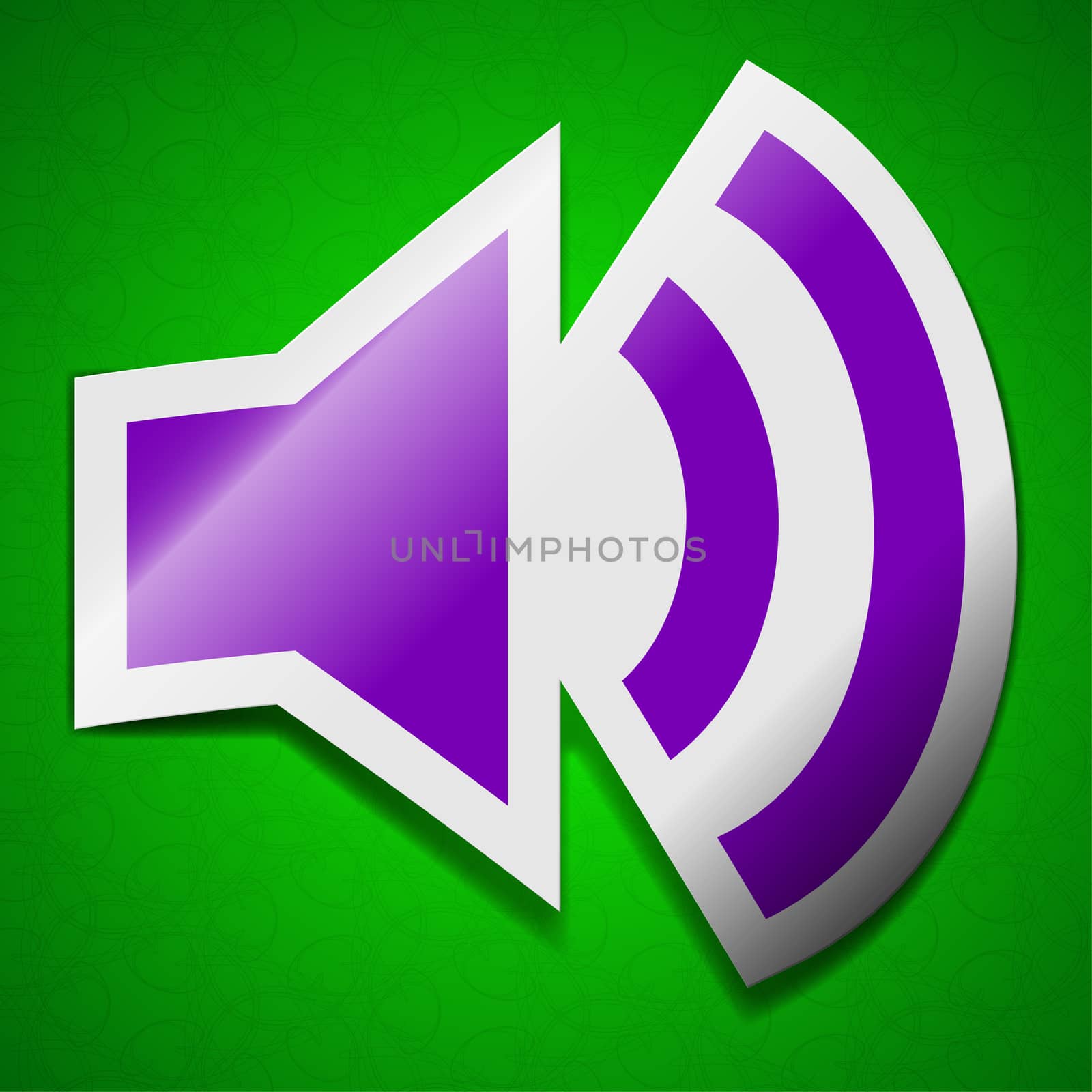 Speaker volume icon sign. Symbol chic colored sticky label on green background.  illustration