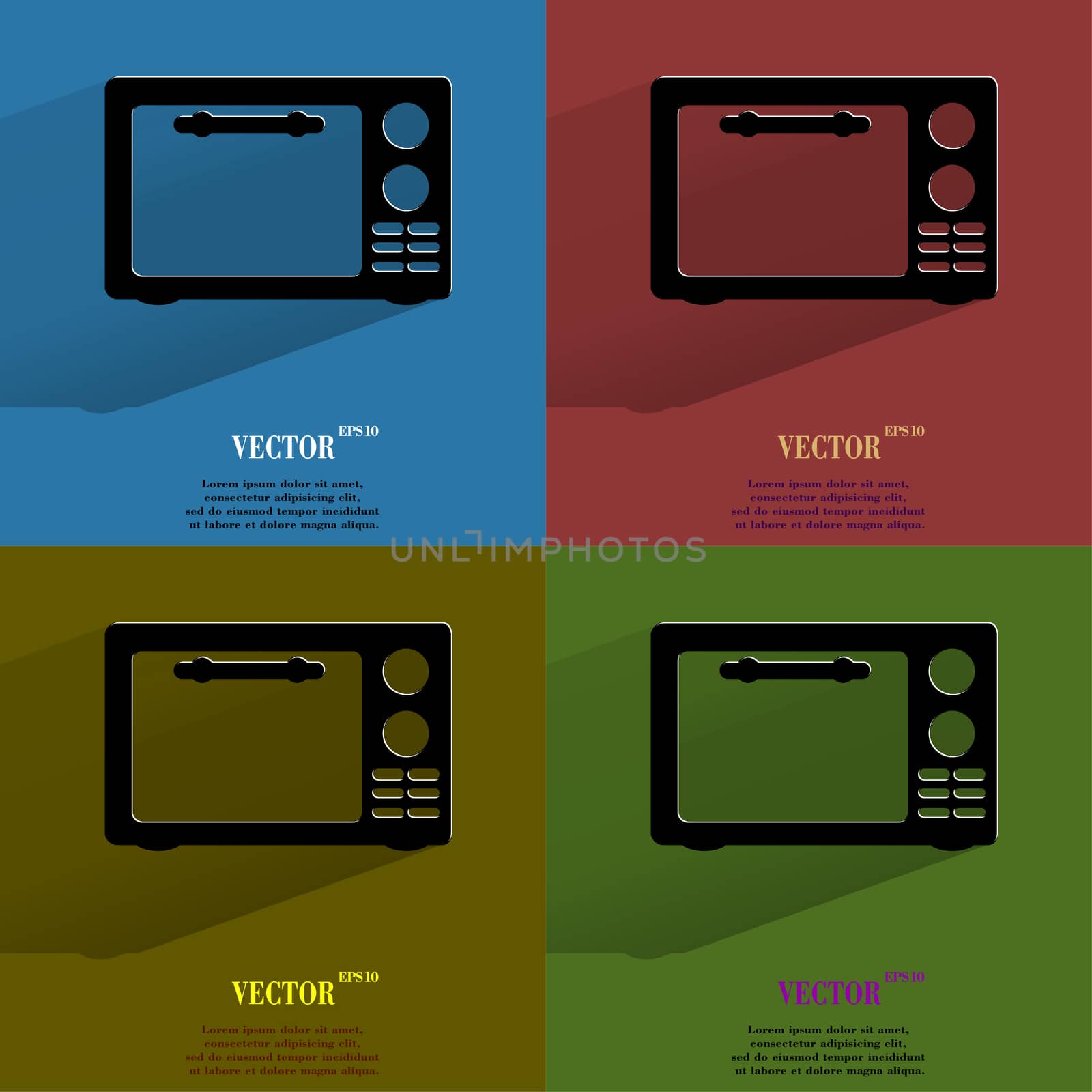 Color set microwave. kitchen equipment Flat modern web button with long shadow and space for your text. by serhii_lohvyniuk