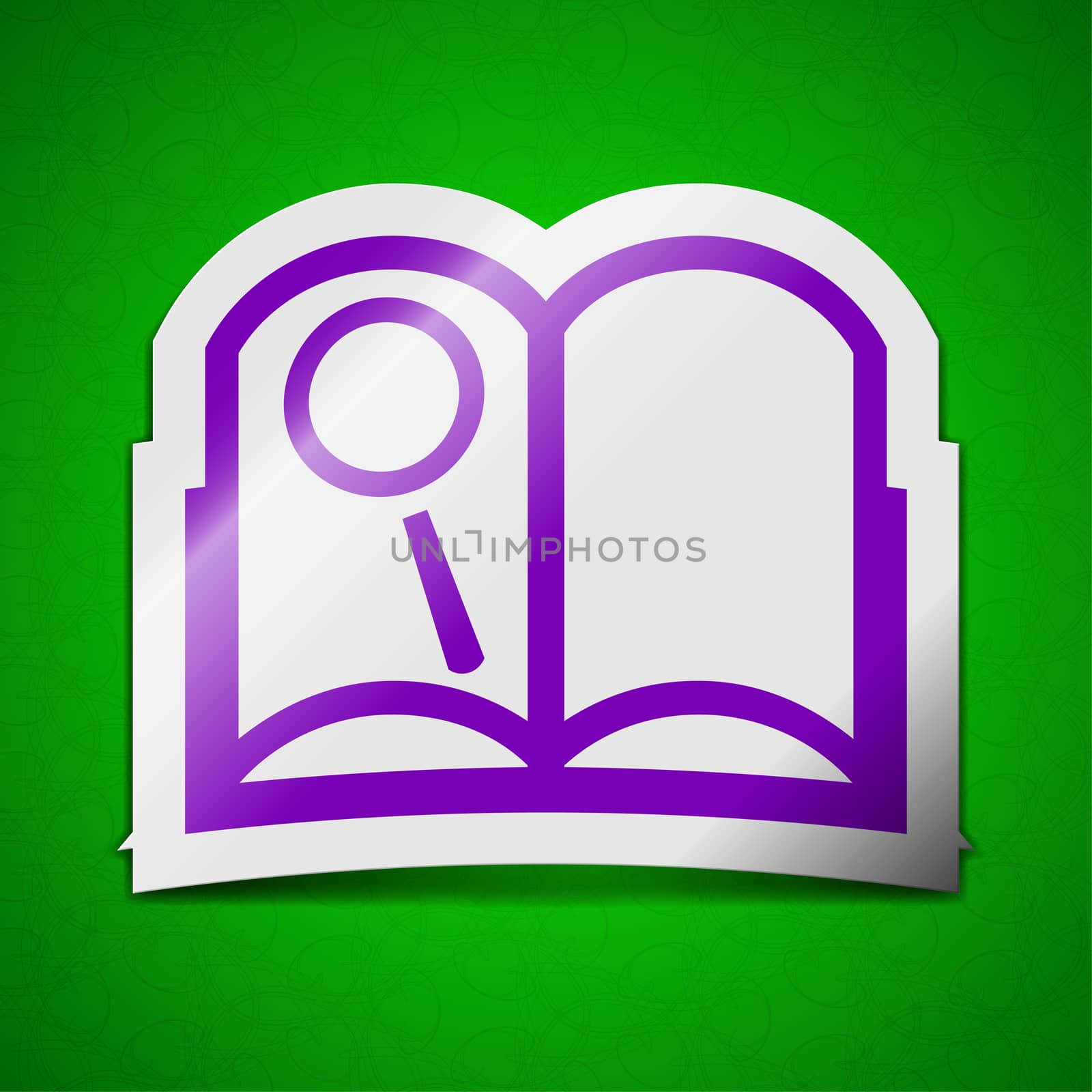 Open book icon sign. Symbol chic colored sticky label on green background.  by serhii_lohvyniuk