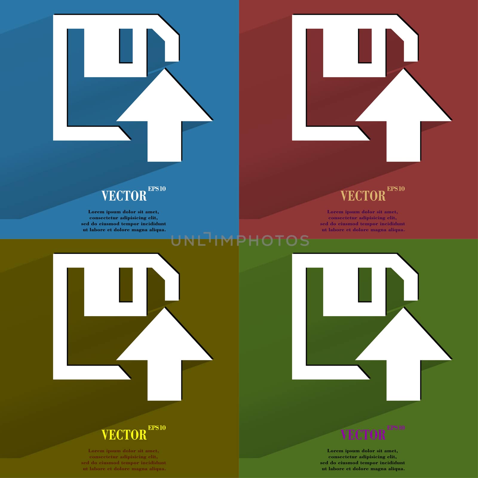 Color set floppy disk upload, Flat modern web button with long shadow and space for your text. . 