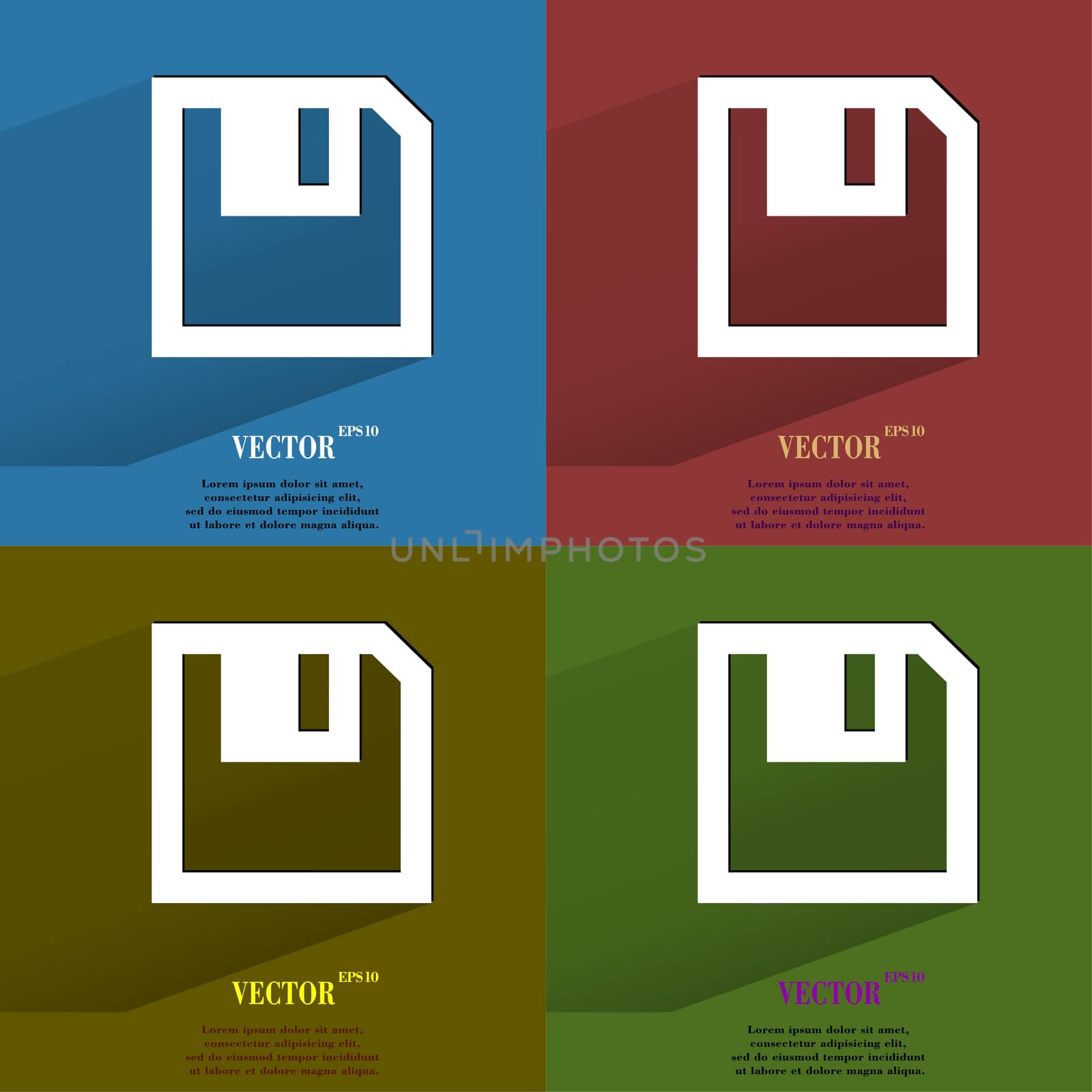Color set floppy disk. Flat modern web button with long shadow and space for your text by serhii_lohvyniuk