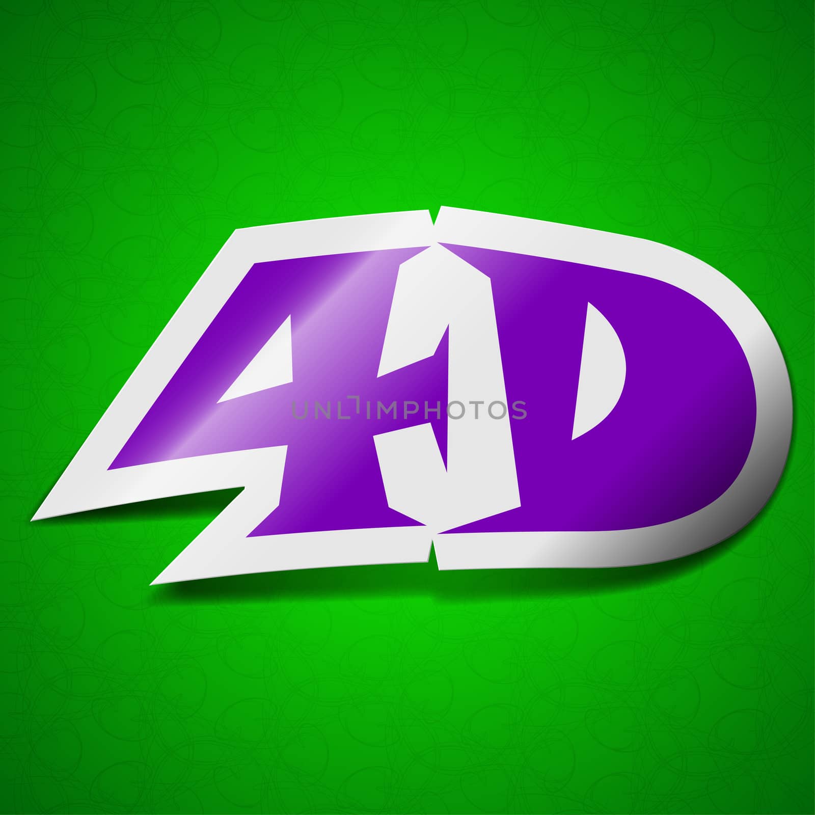 4D  icon sign. Symbol chic colored sticky label on green background.  by serhii_lohvyniuk