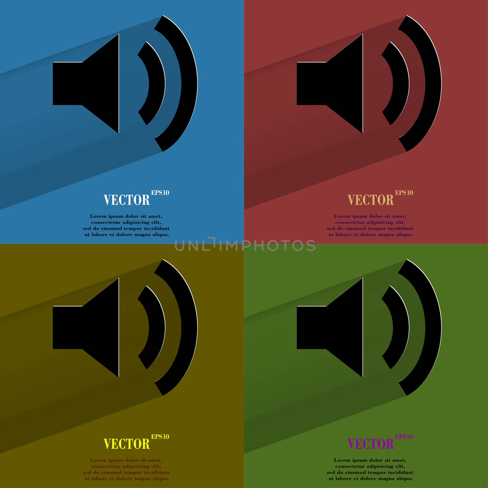Color set Speaker. Flat modern web button with long shadow and space for your text. by serhii_lohvyniuk