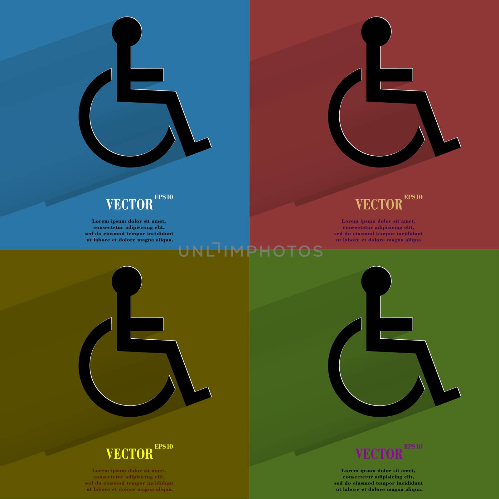 Color set disabled. Flat modern web button with long shadow and space for your text. . 