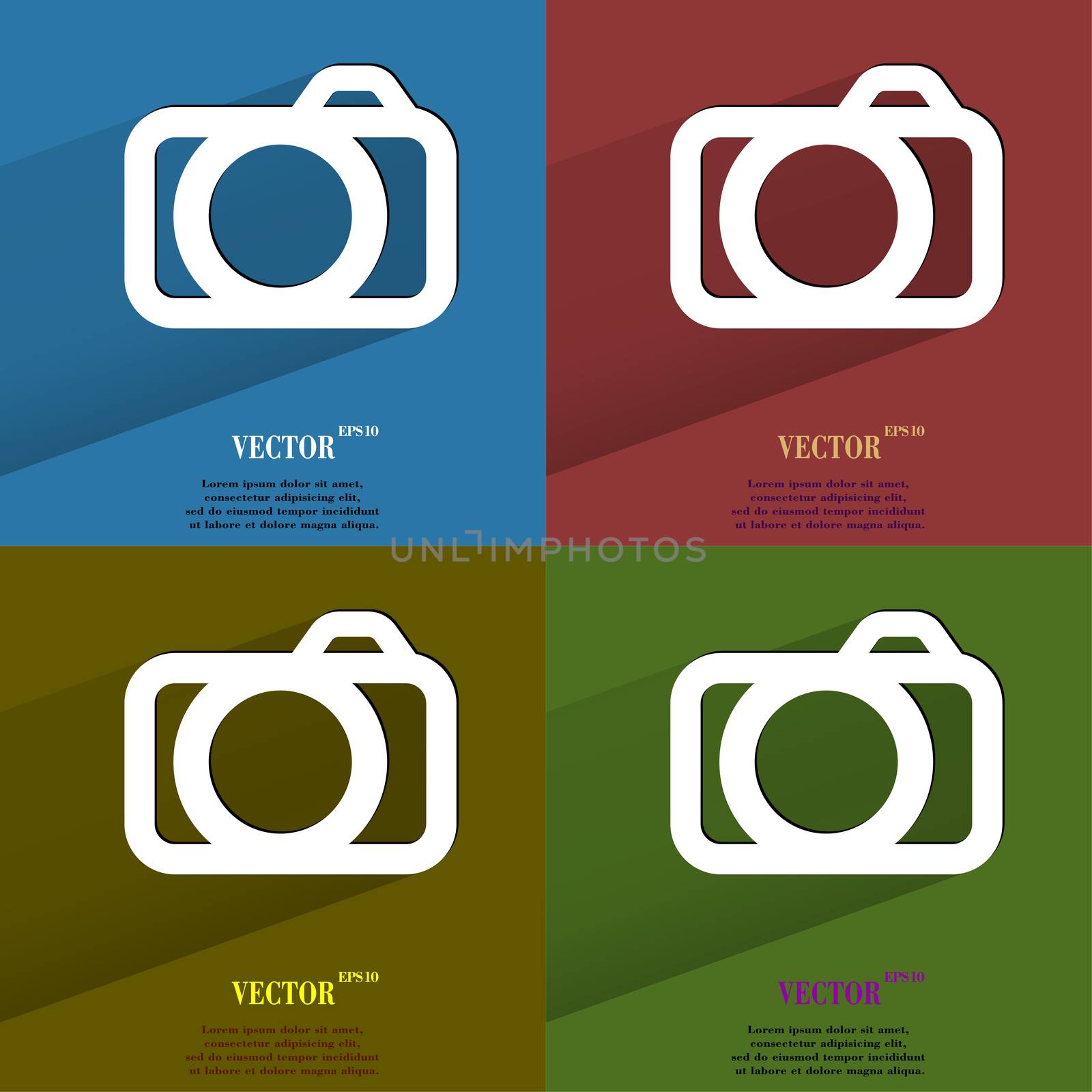Color set Camera. Flat modern web button with long shadow and space for your text. . 