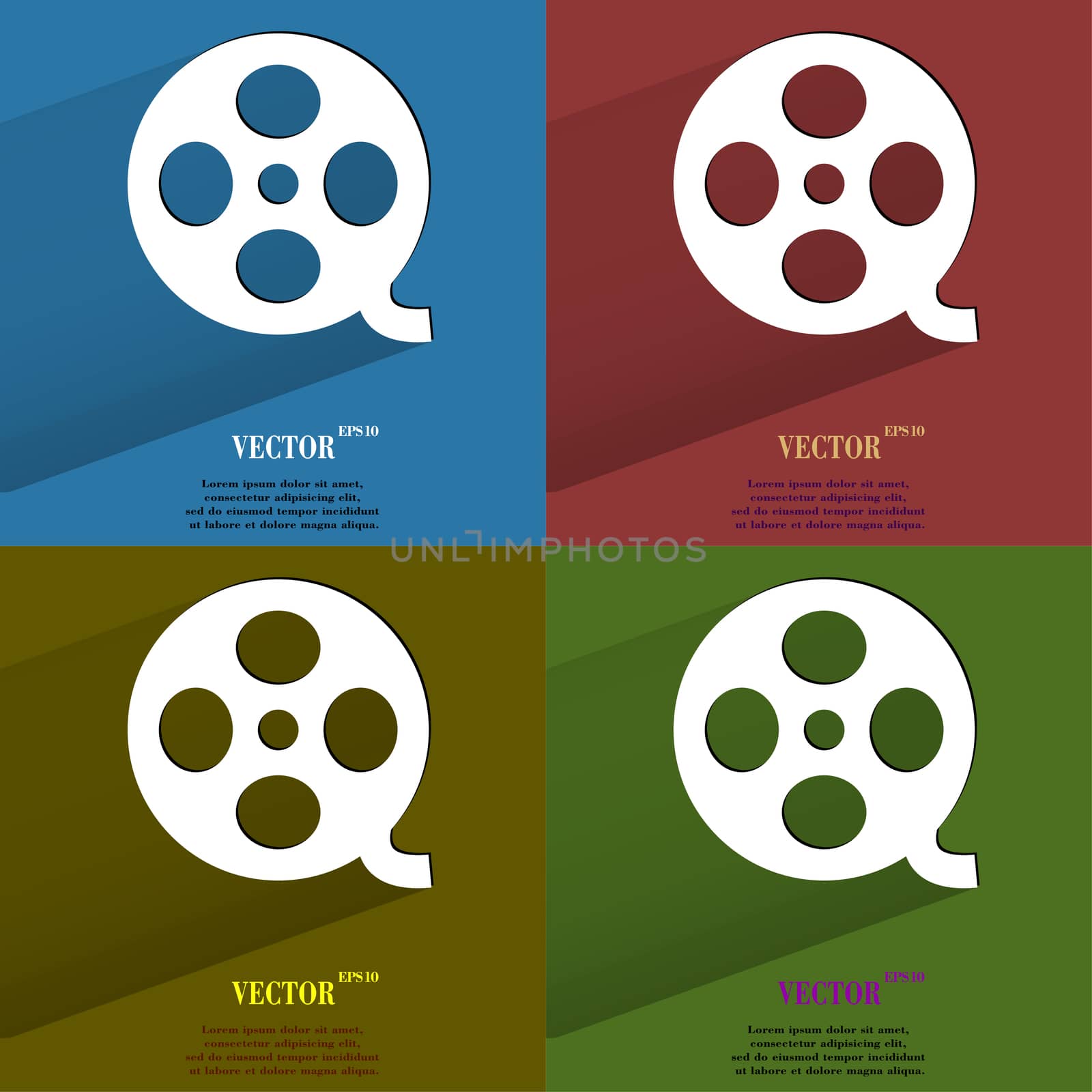 Color set Film. Flat modern web button with long shadow and space for your text. . 
