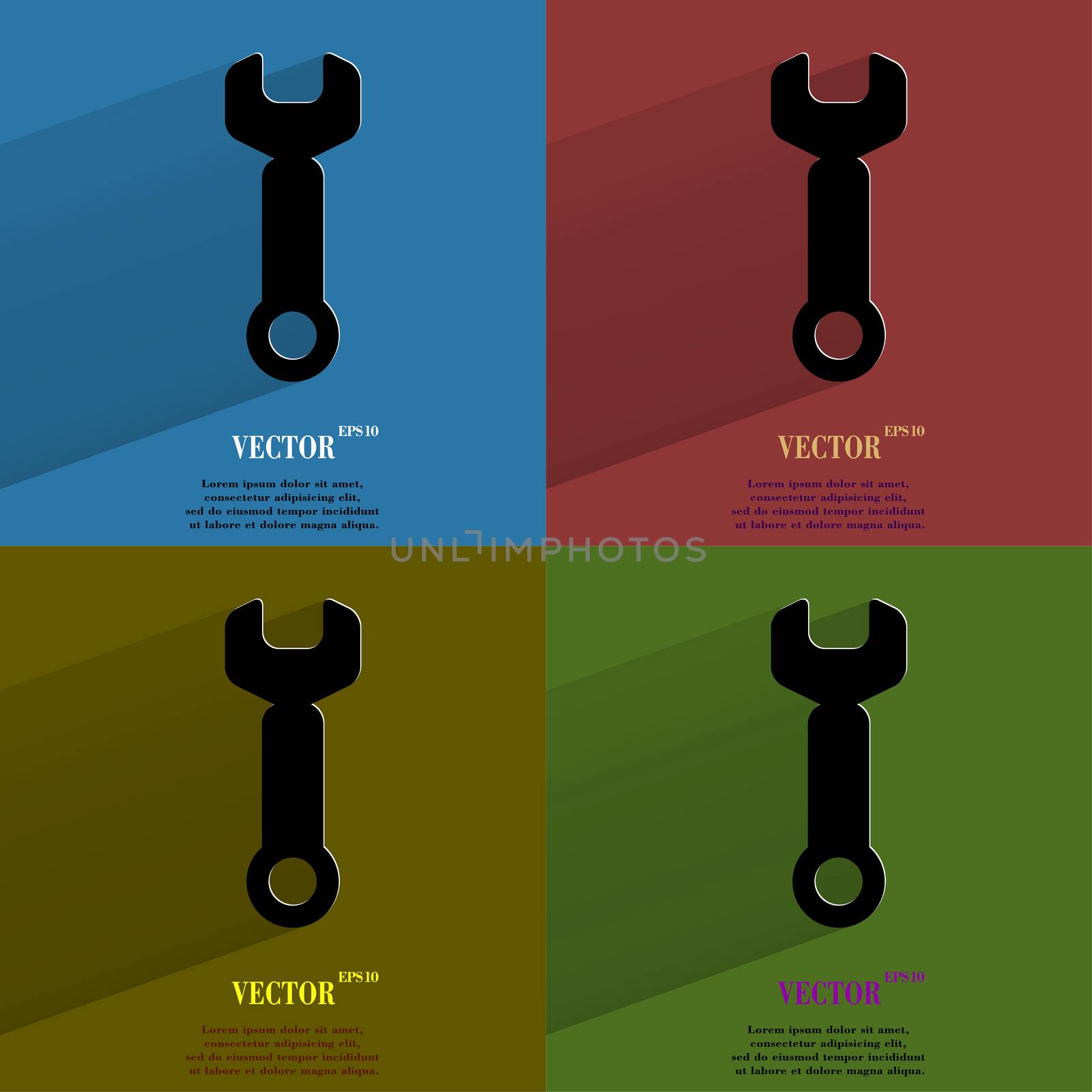 Color set Wrench. tool to work. Flat modern web button with long shadow and space for your text. by serhii_lohvyniuk