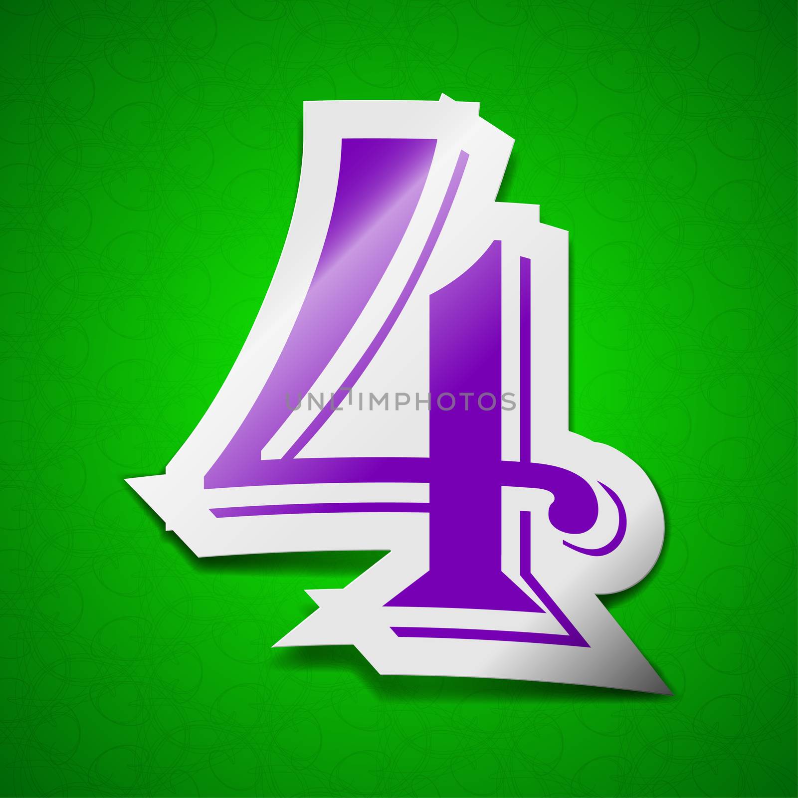 number four icon sign. Symbol chic colored sticky label on green background.  by serhii_lohvyniuk