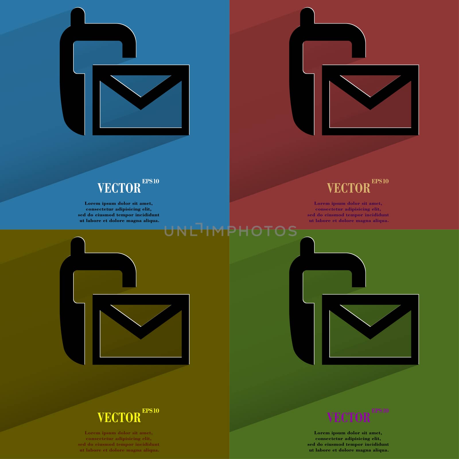 Color set Sms. Flat modern web button with long shadow and space for your text. . 