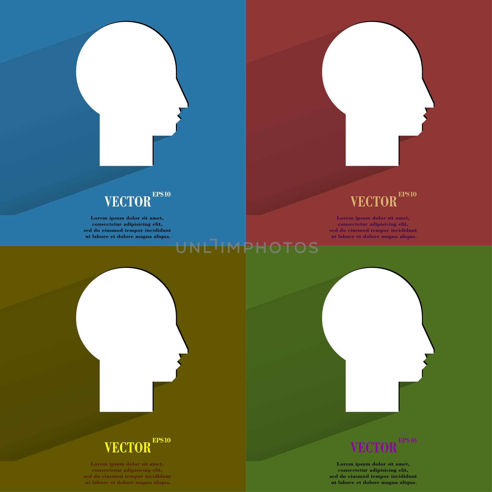 Color set Man silhouette profile picture. Flat modern web button with long shadow and space for your text. by serhii_lohvyniuk