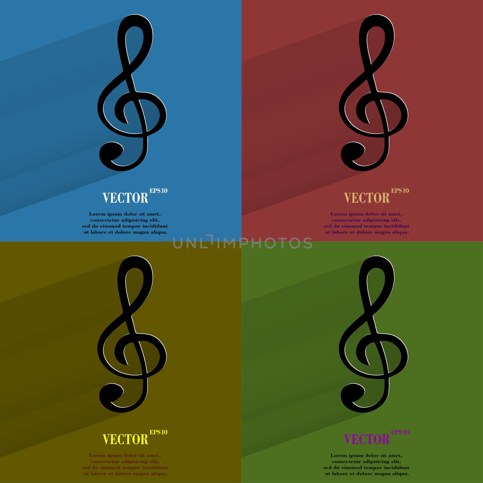 Color set Music elements notes web icon, flat design.  illustration. 