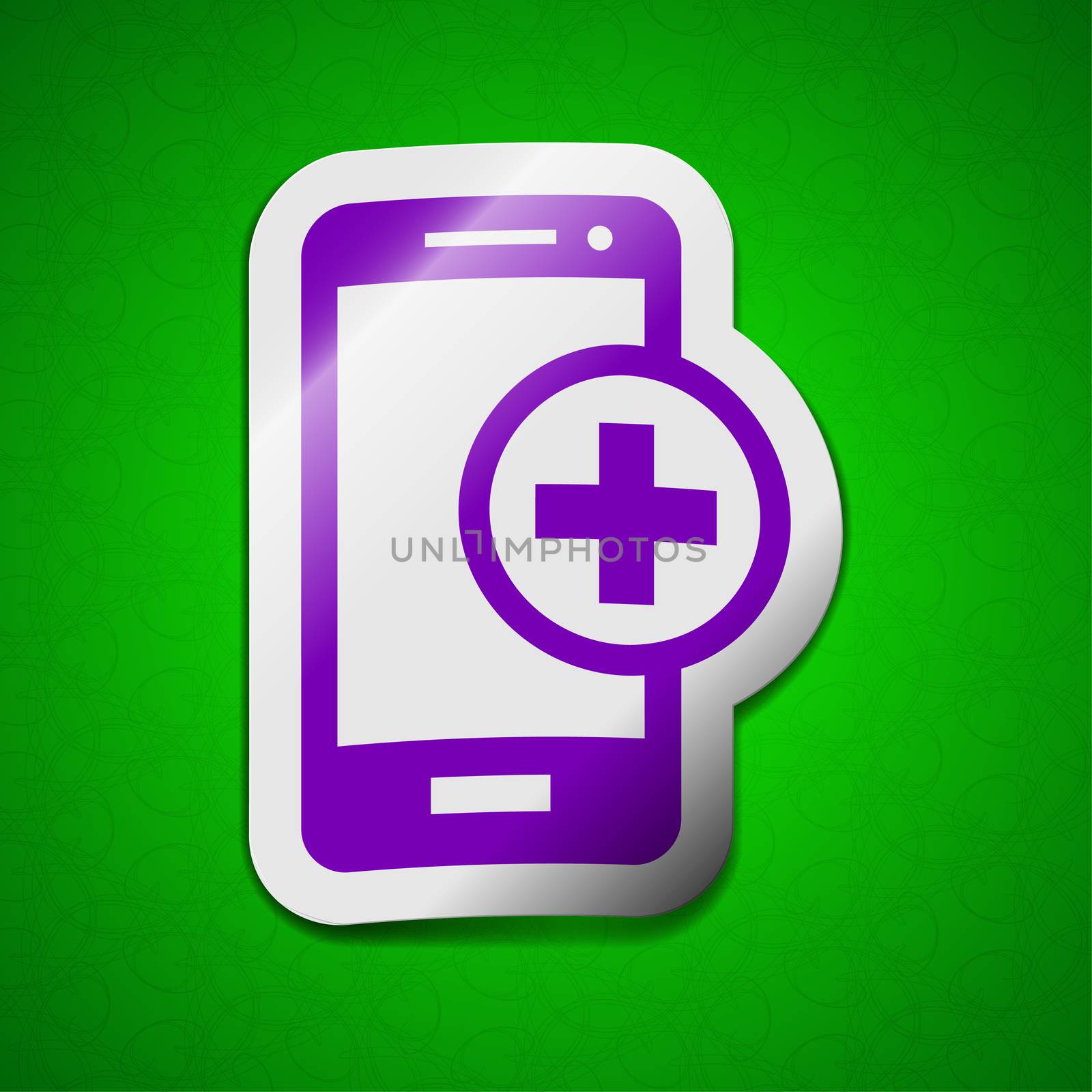 Mobile devices icon sign. Symbol chic colored sticky label on green background.  illustration