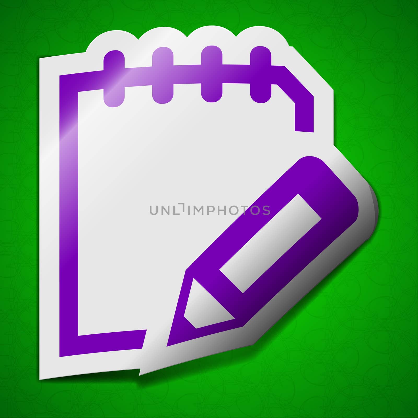 text document icon sign. Symbol chic colored sticky label on green background.  by serhii_lohvyniuk