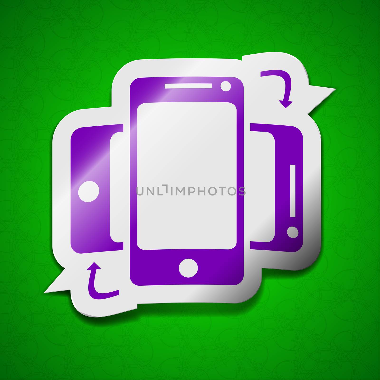 Synchronization icon sign. Symbol chic colored sticky label on green background.  illustration