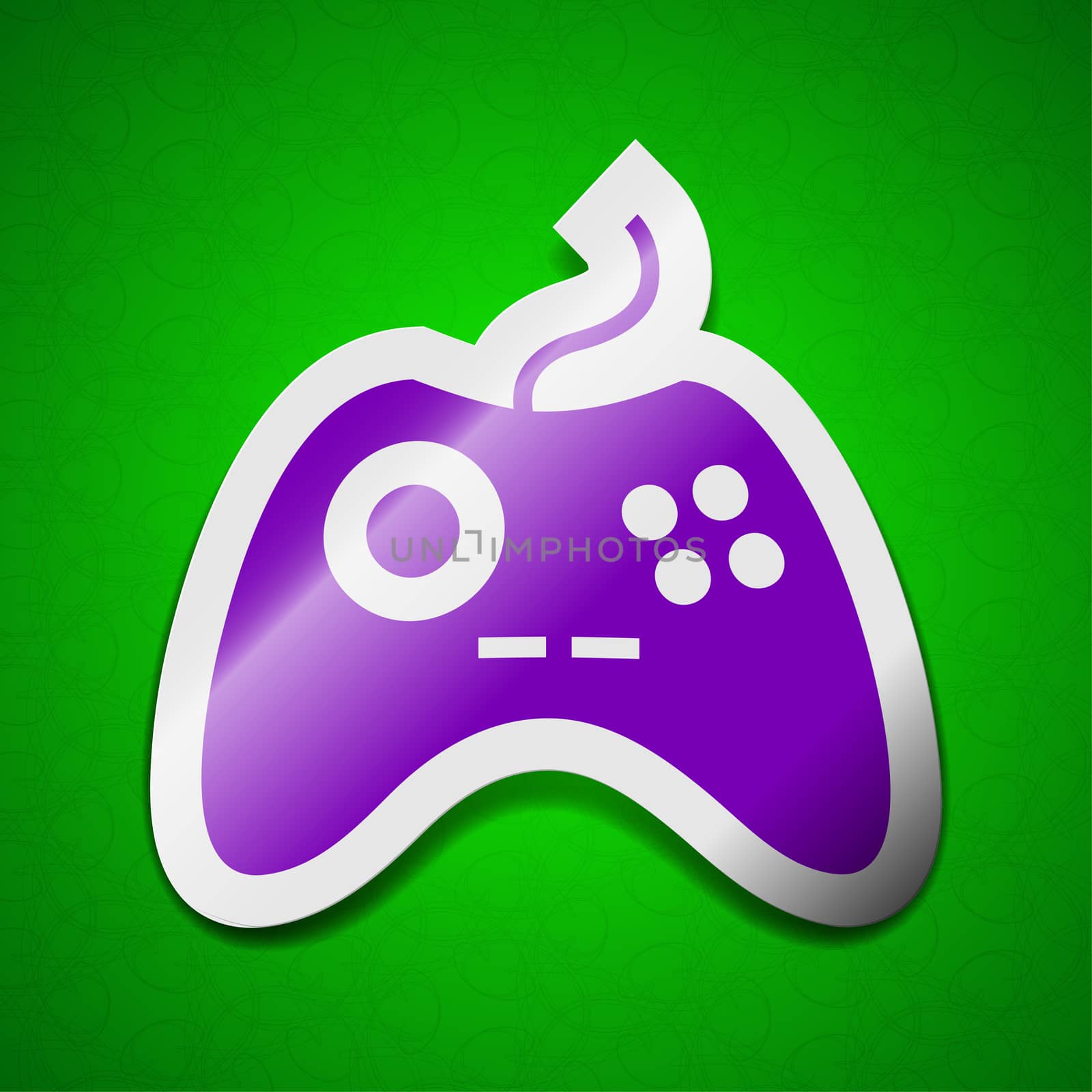 Joystick  icon sign. Symbol chic colored sticky label on green background.  by serhii_lohvyniuk