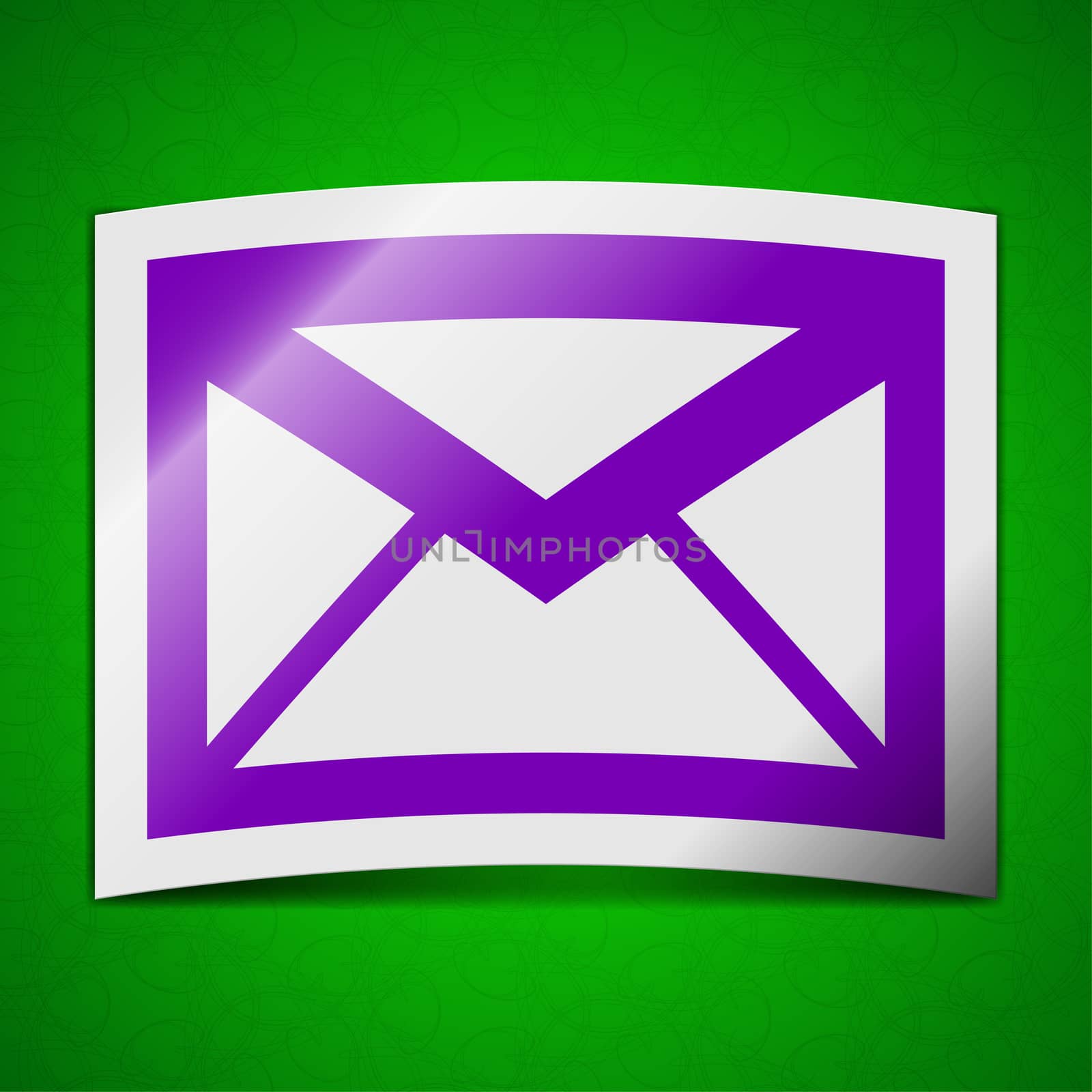 Mail icon sign. Symbol chic colored sticky label on green background.  by serhii_lohvyniuk