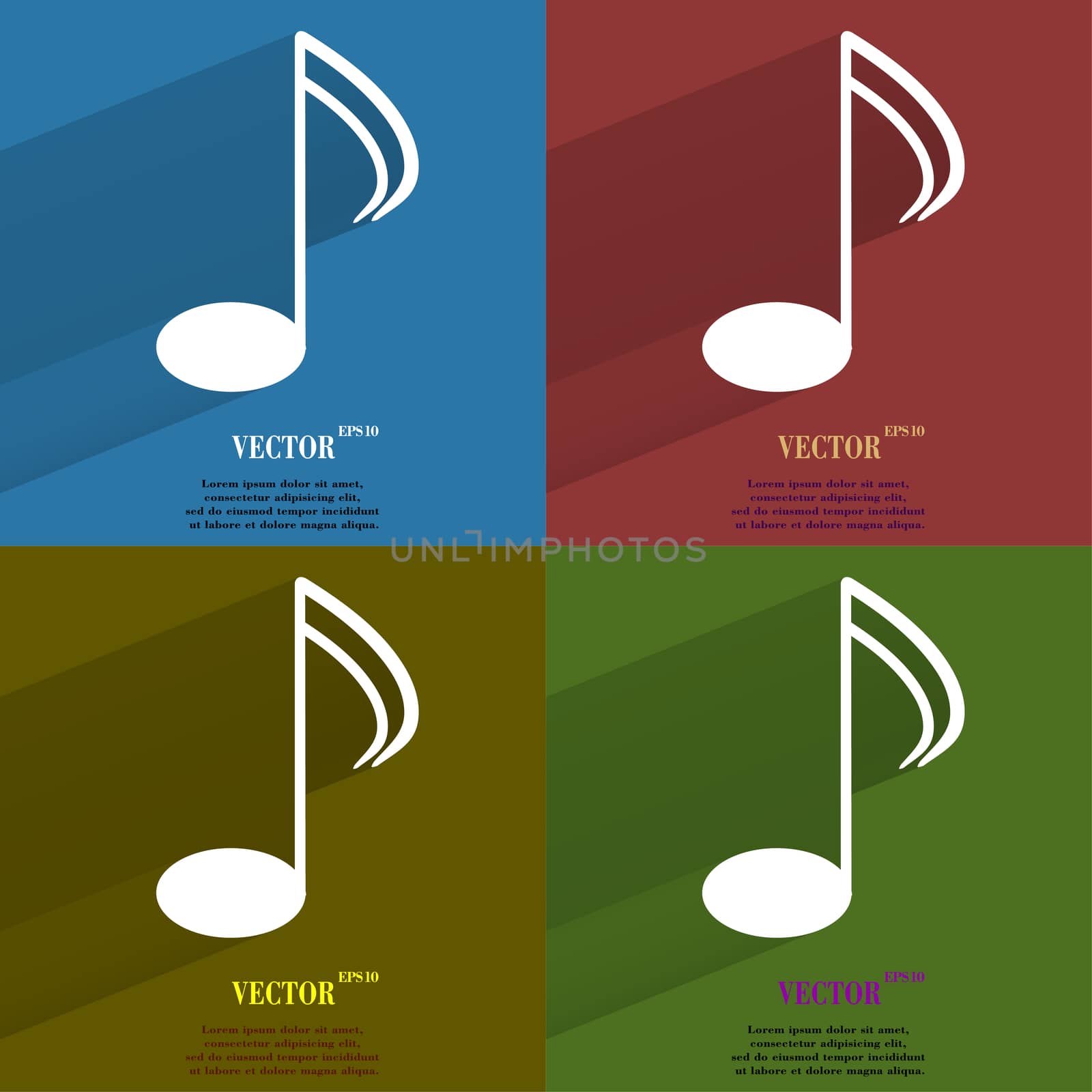 Color set Music elements notes web icon, flat design.  illustration. 