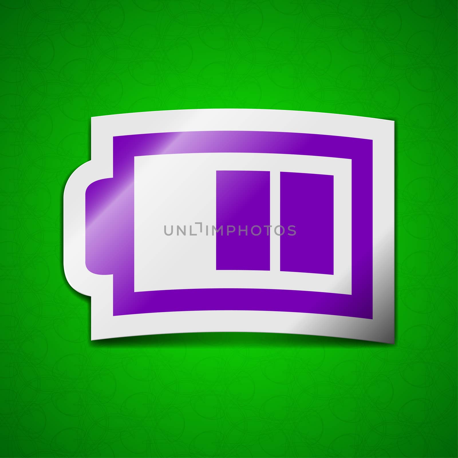 Battery half level icon sign. Symbol chic colored sticky label on green background.  by serhii_lohvyniuk