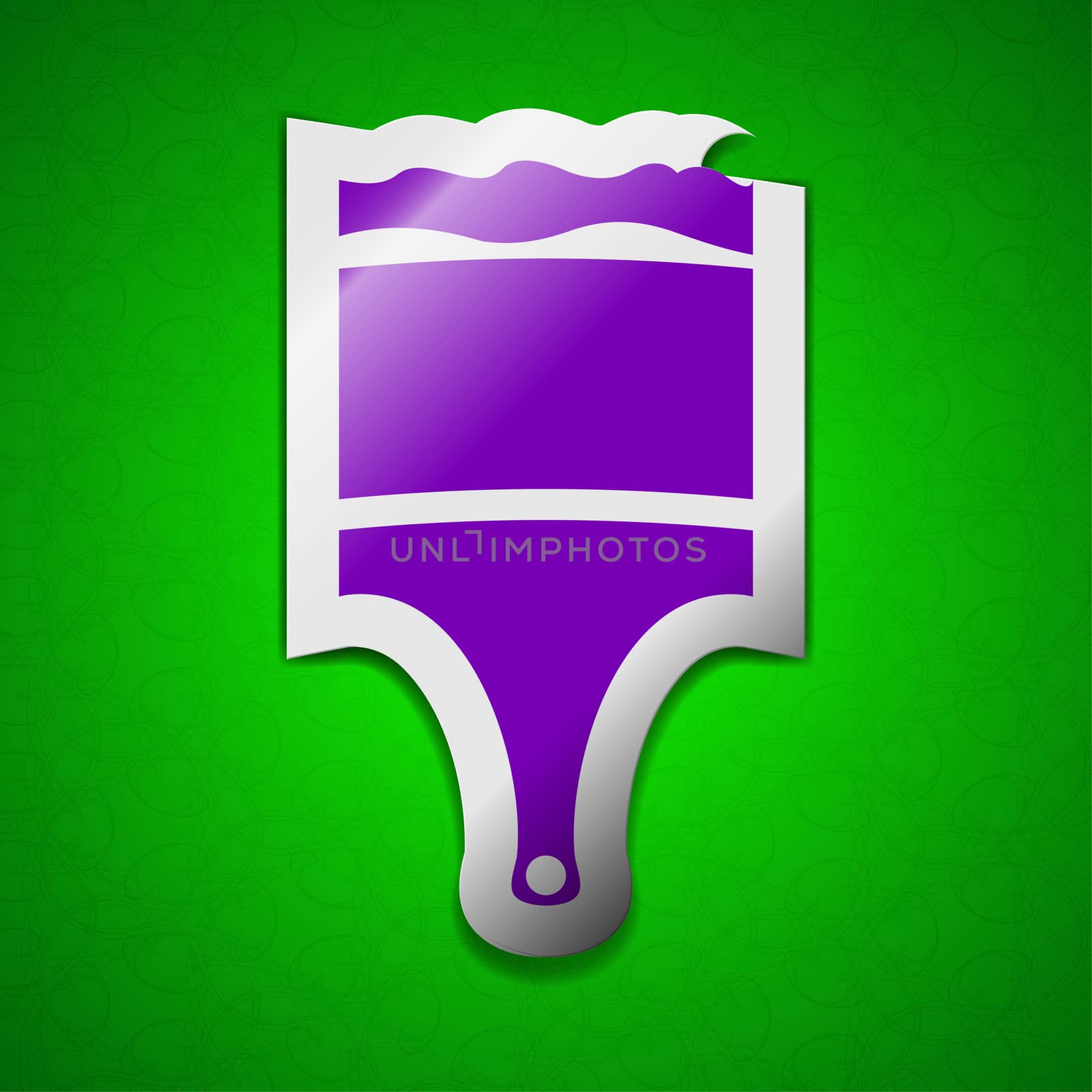 Paint brush icon sign. Symbol chic colored sticky label on green background.  by serhii_lohvyniuk
