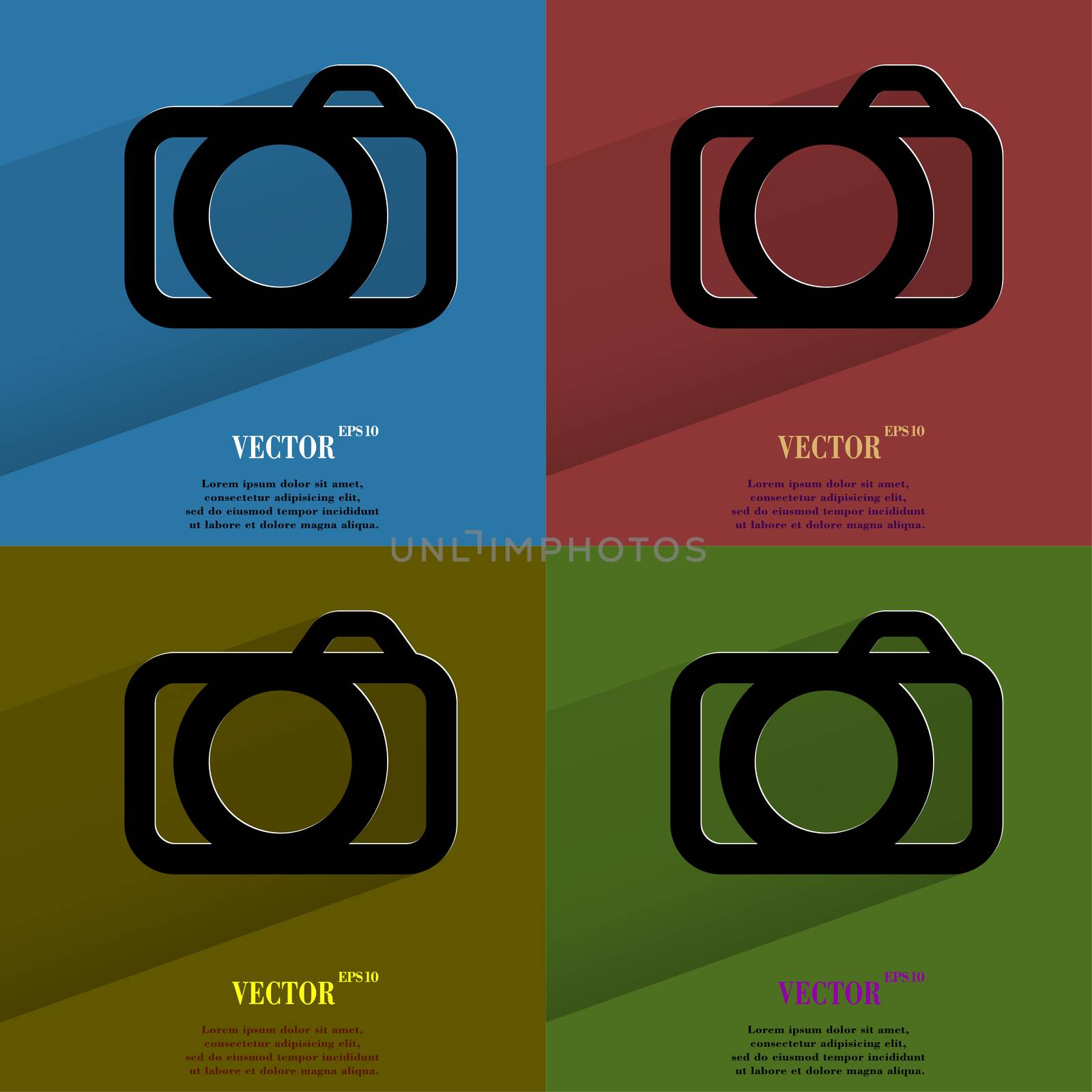 Color set Camera. Flat modern web button with long shadow and space for your text. . 