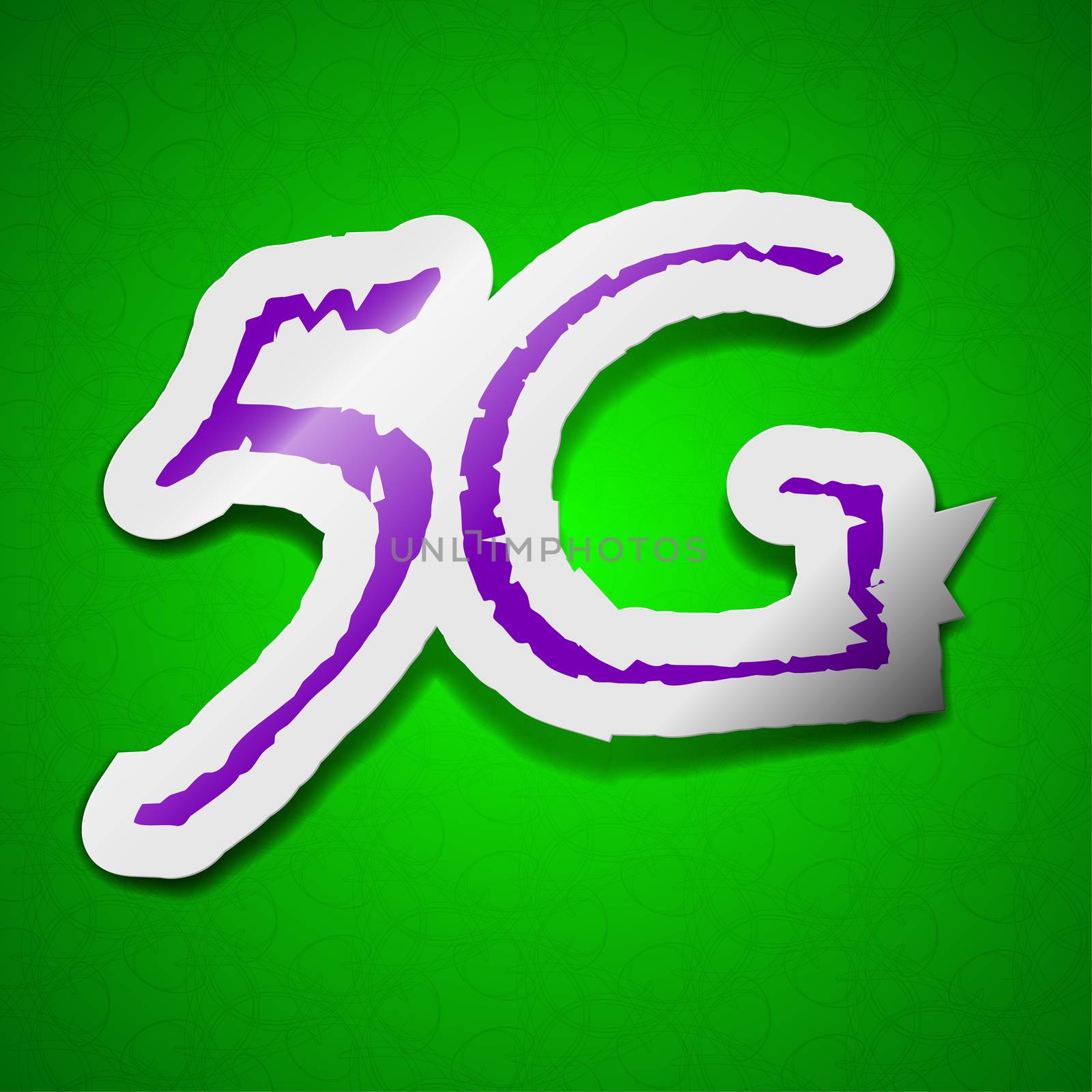 5G technology icon sign. Symbol chic colored sticky label on green background.  by serhii_lohvyniuk