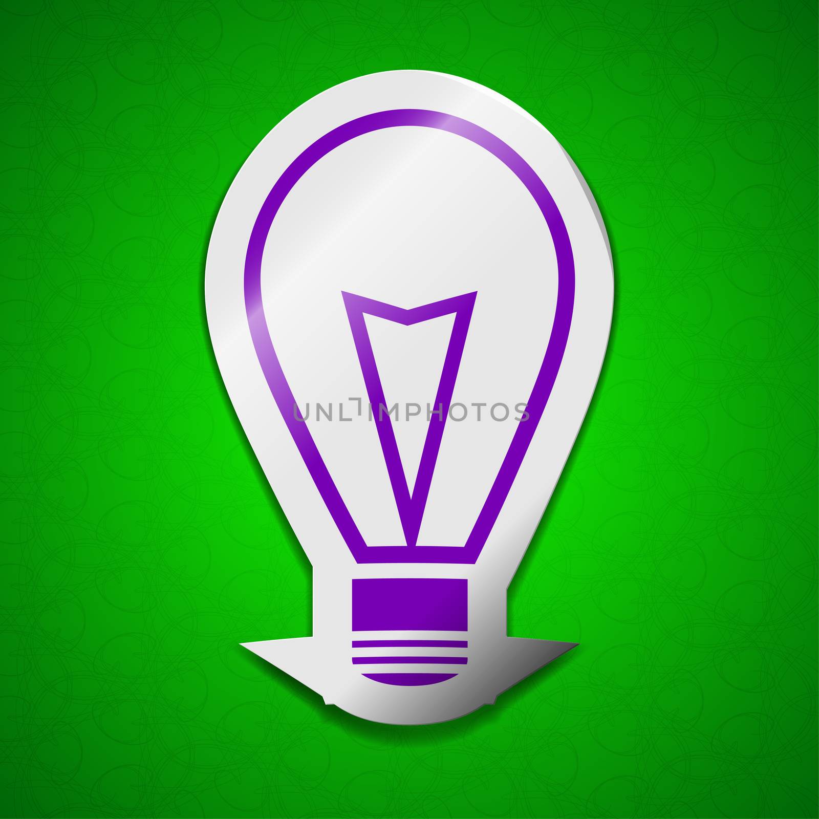 Light lamp icon sign. Symbol chic colored sticky label on green background.  by serhii_lohvyniuk