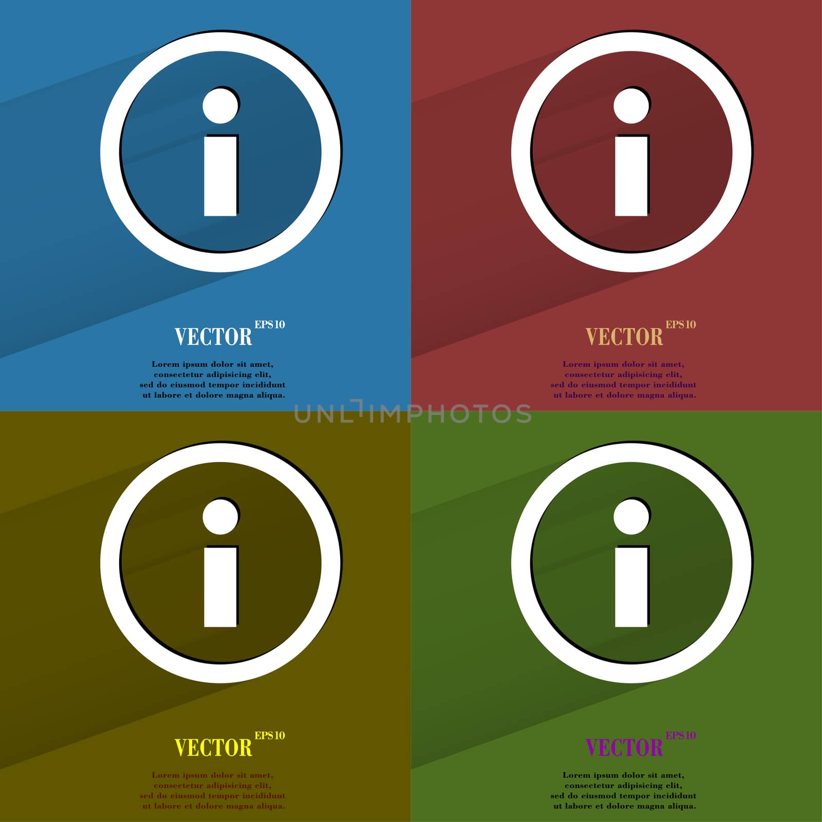Color set info. Flat modern web button with long shadow and space for your text. . 