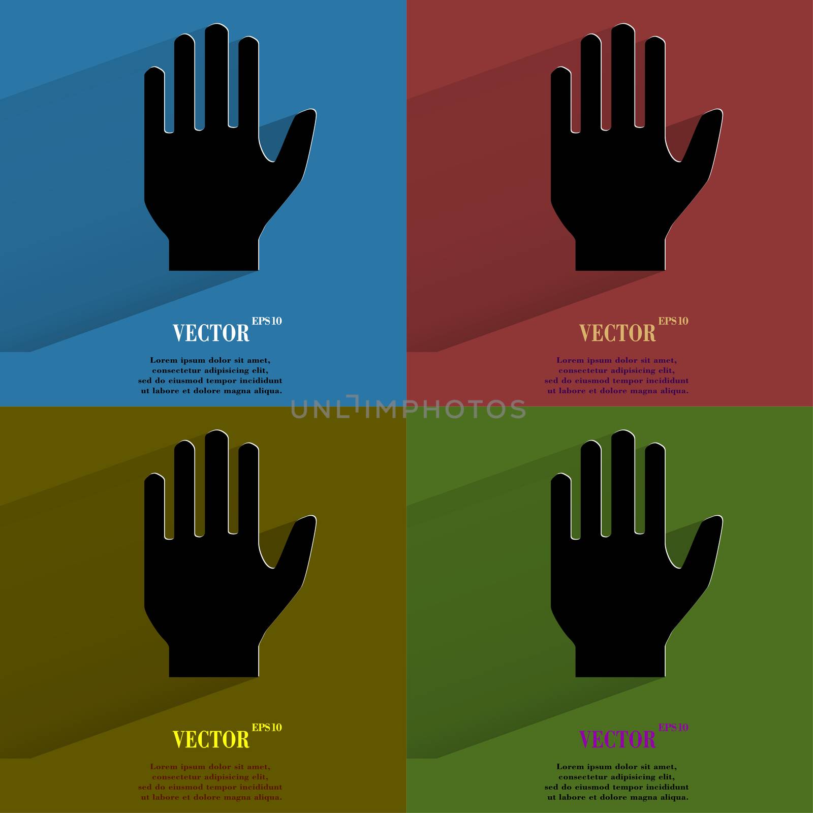 Color set Stop. hand. Flat modern web button with long shadow and space for your text. by serhii_lohvyniuk
