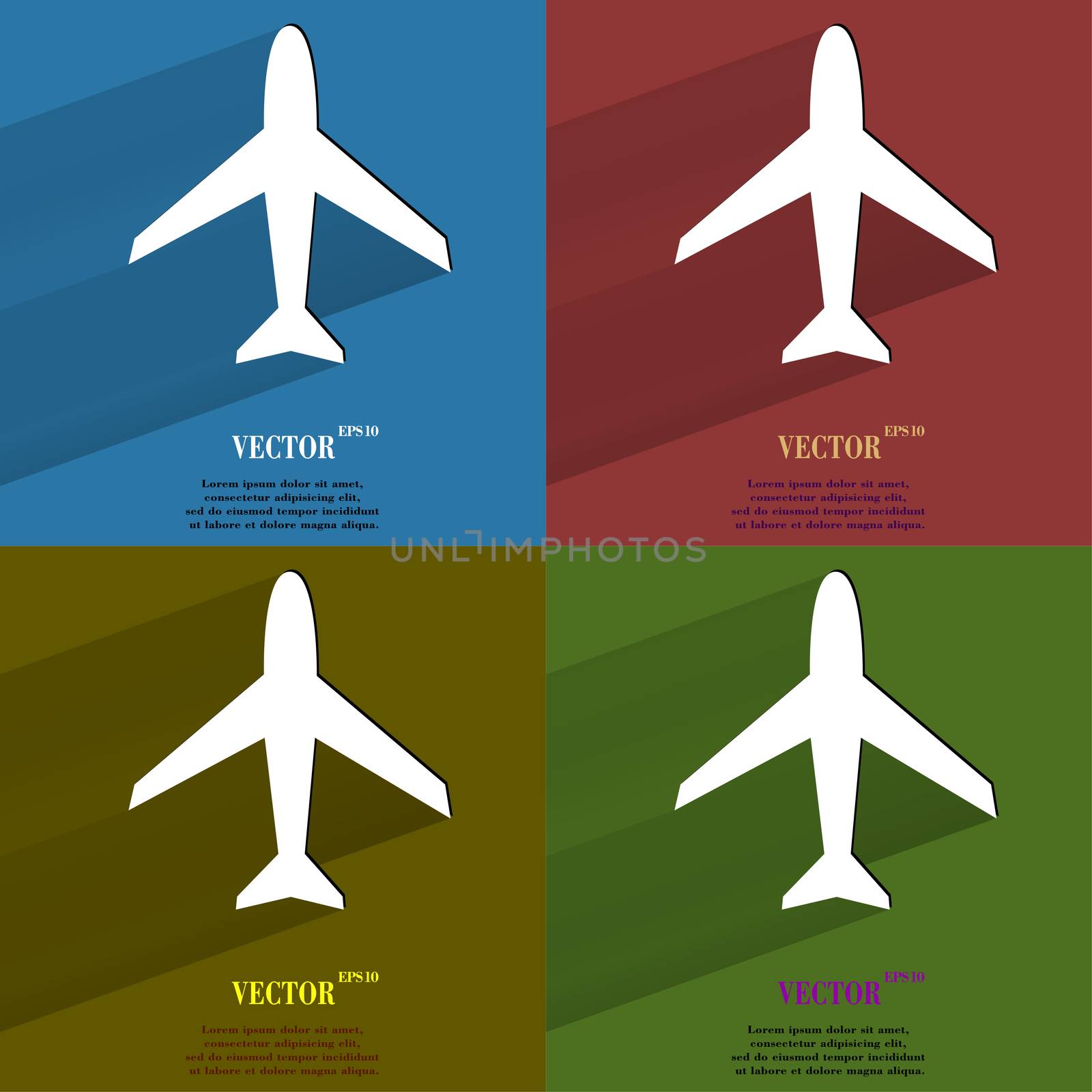 Color set Plane . Flat modern web button with long shadow and space for your text. by serhii_lohvyniuk