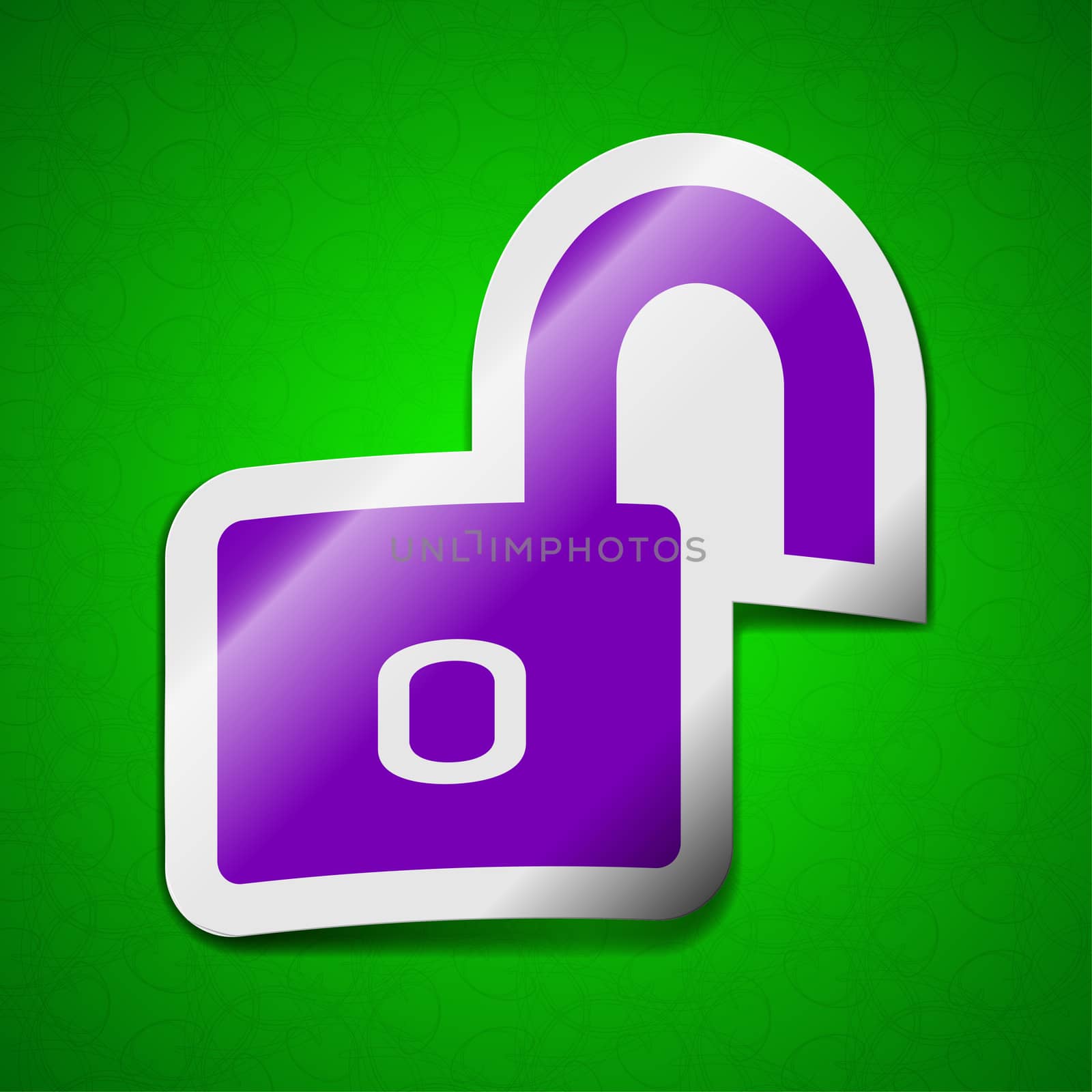 Lock icon sign. Symbol chic colored sticky label on green background.  by serhii_lohvyniuk