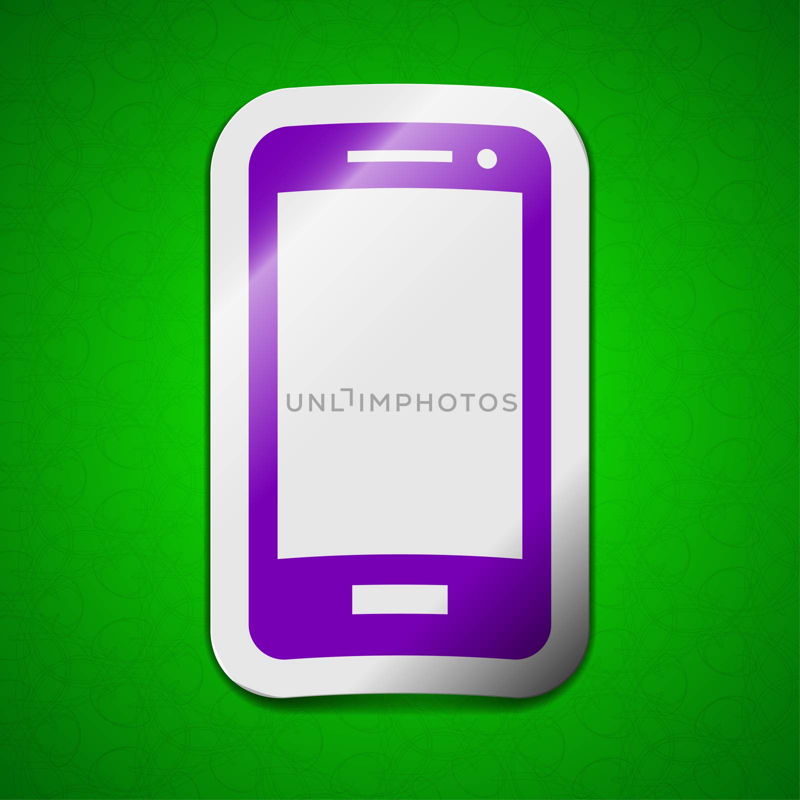 Mobile devices icon sign. Symbol chic colored sticky label on green background.  illustration