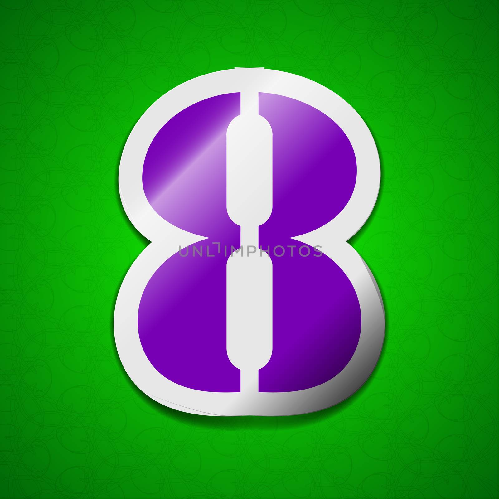 number Eight icon sign. Symbol chic colored sticky label on green background.  illustration