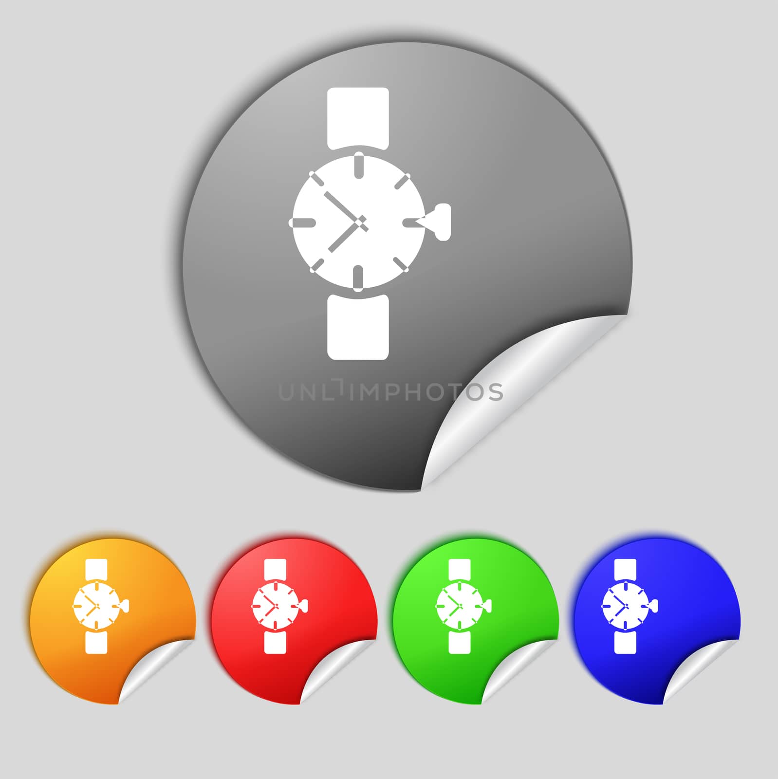 Wrist Watch sign icon. Mechanical clock symbol. Set colourful buttons.  illustration