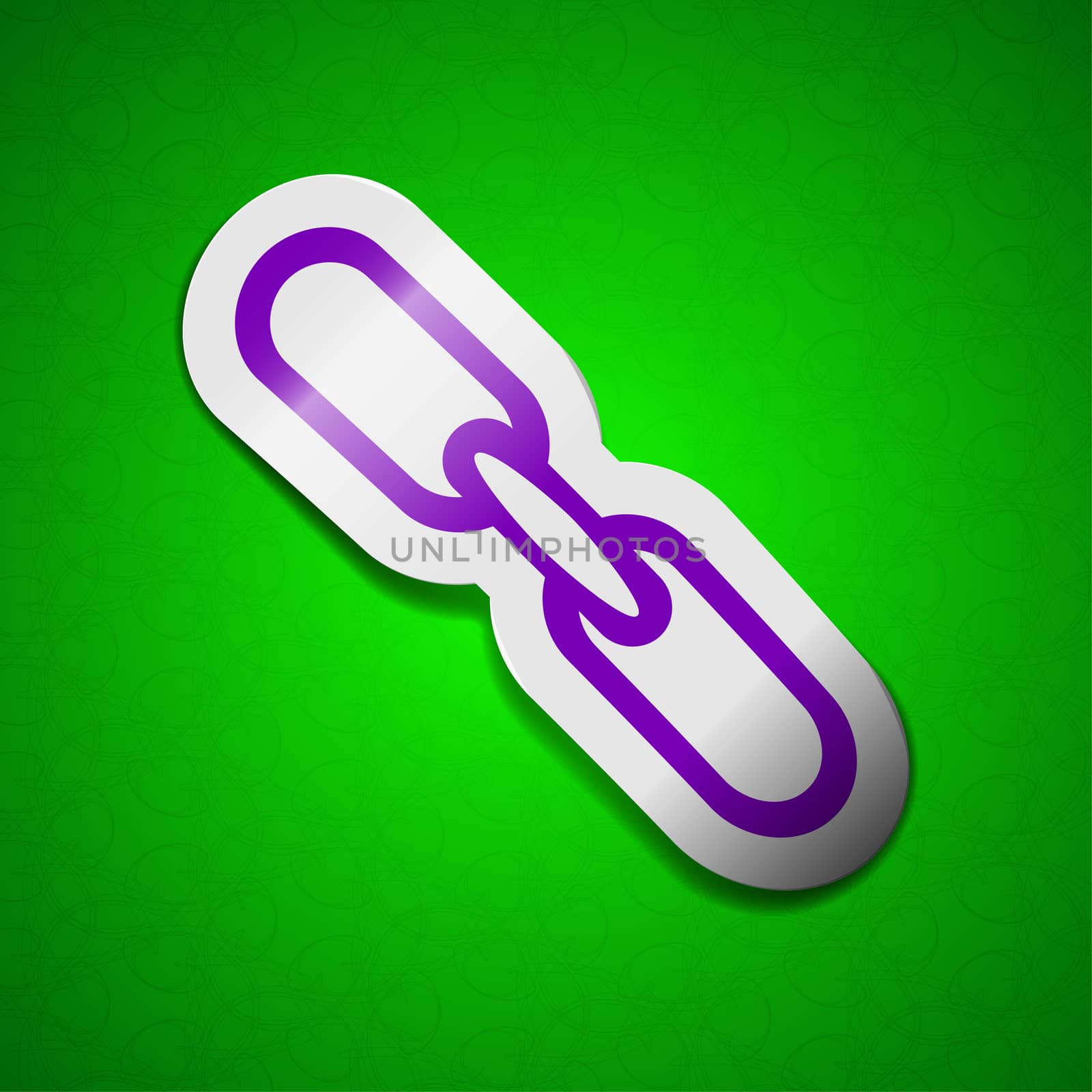 Link icon sign. Symbol chic colored sticky label on green background.  illustration