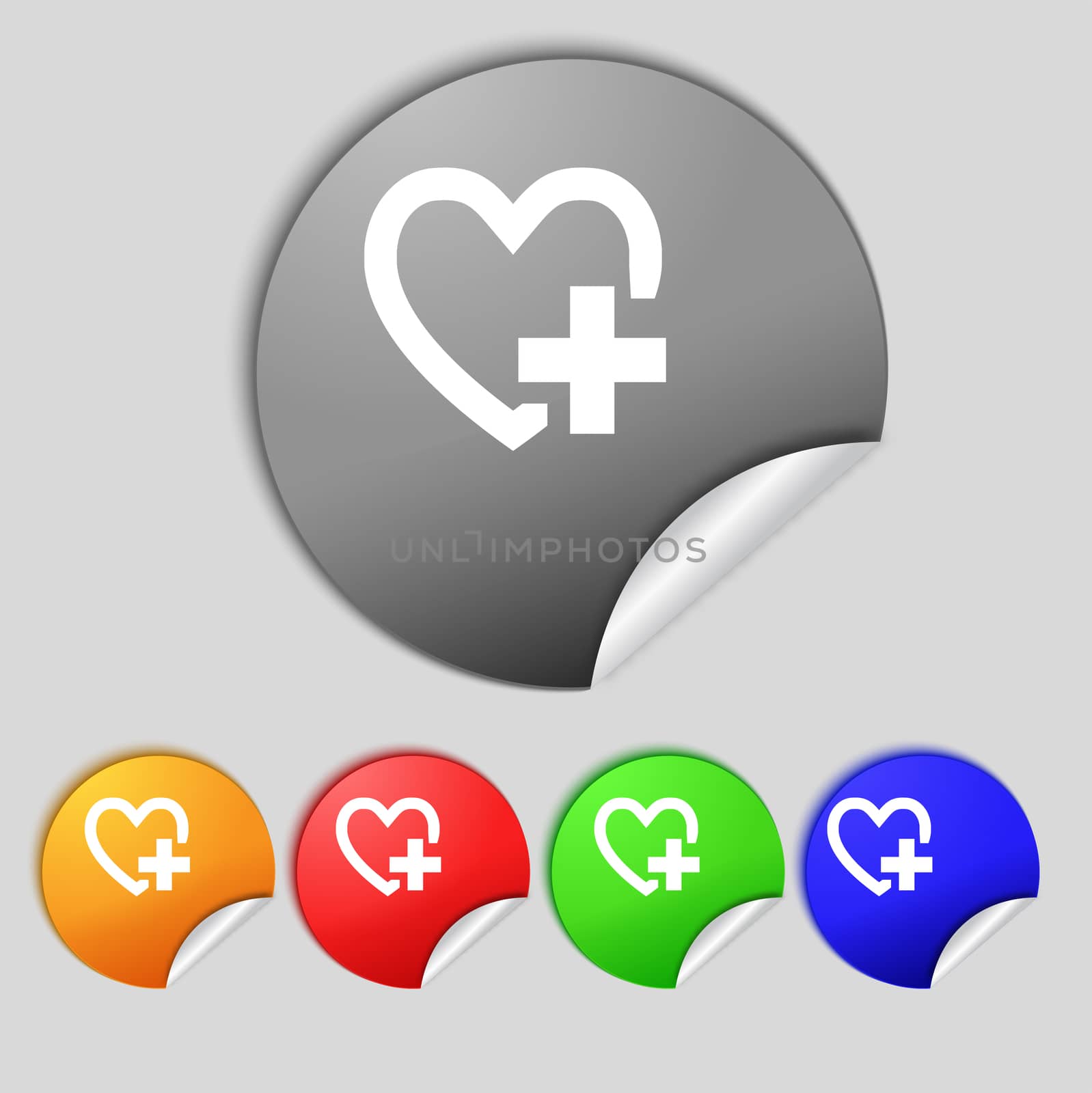 Medical heart sign icon. Cross symbol. Set colourful buttons.  by serhii_lohvyniuk